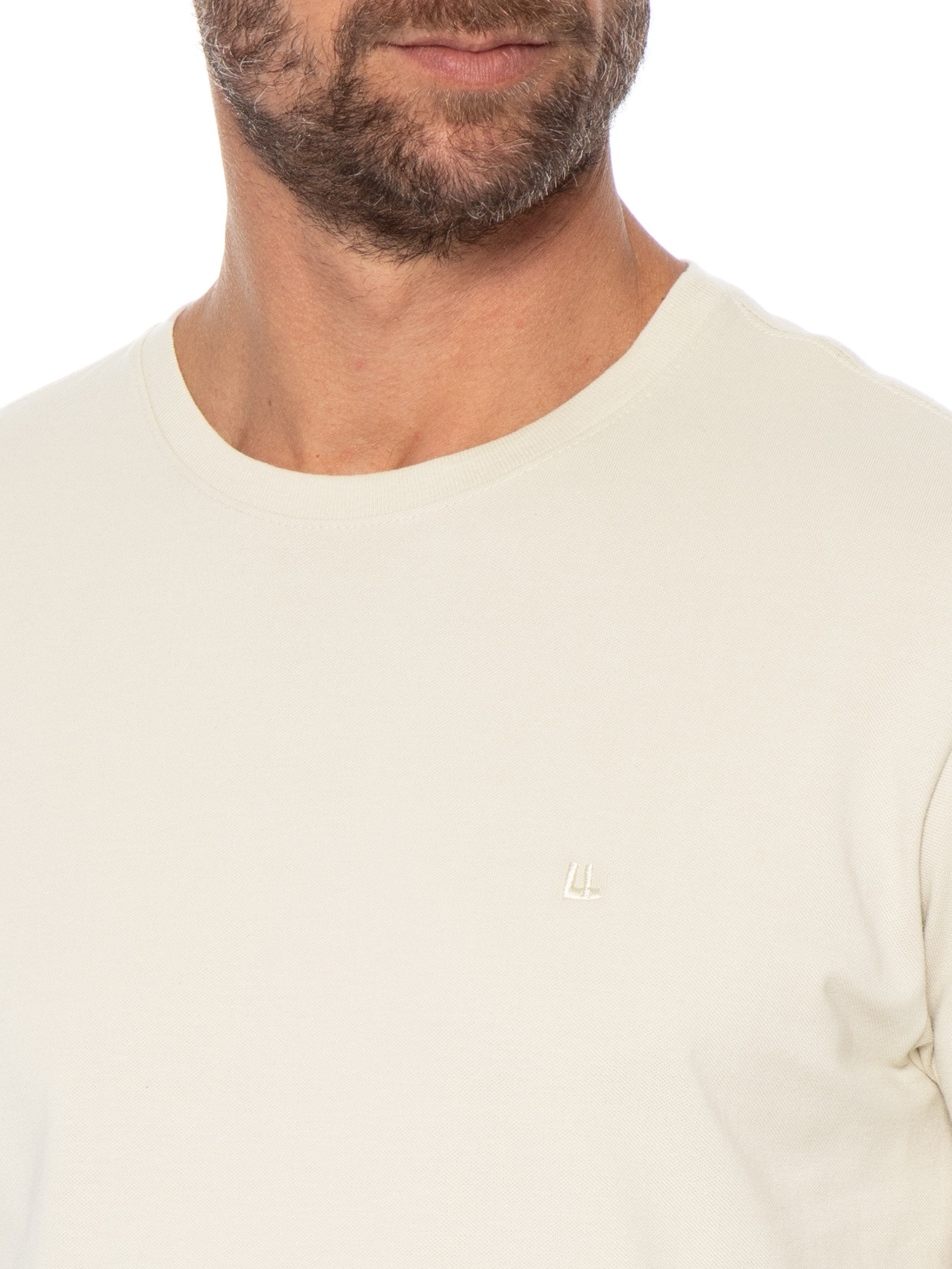 Camiseta Masculina Manga Curta Piquet Logo Bege Foxton