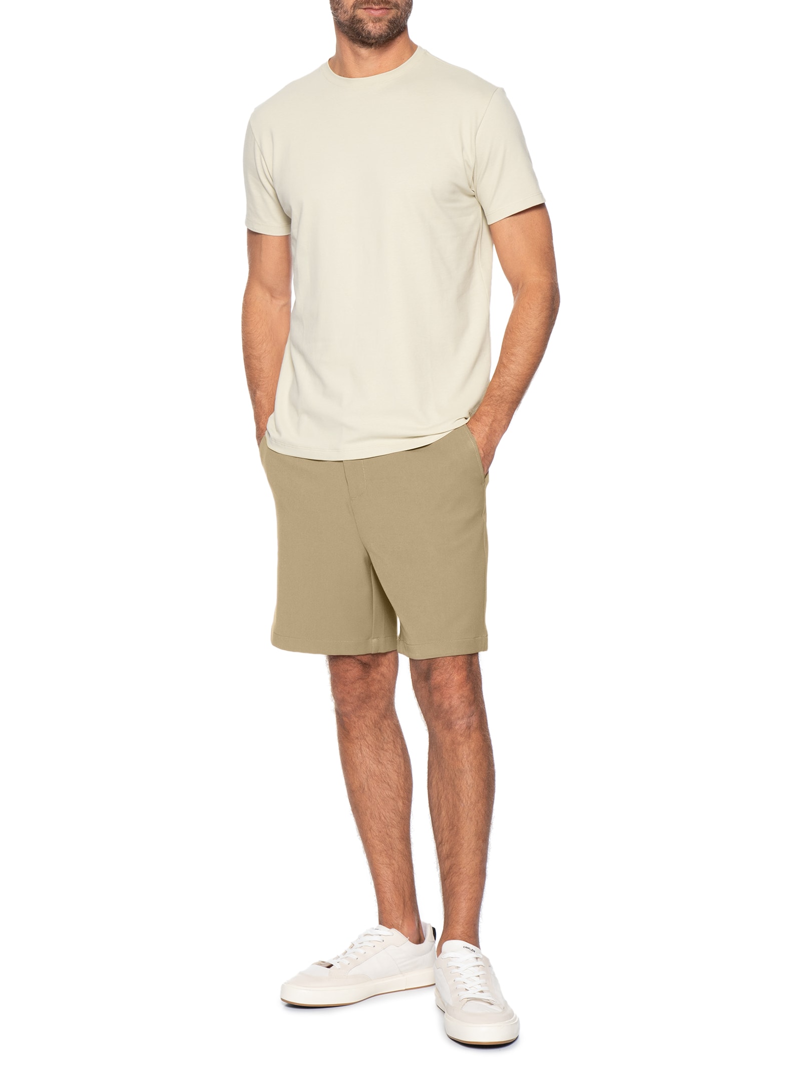 Camiseta Masculina Manga Curta Piquet Pima Bege Foxton