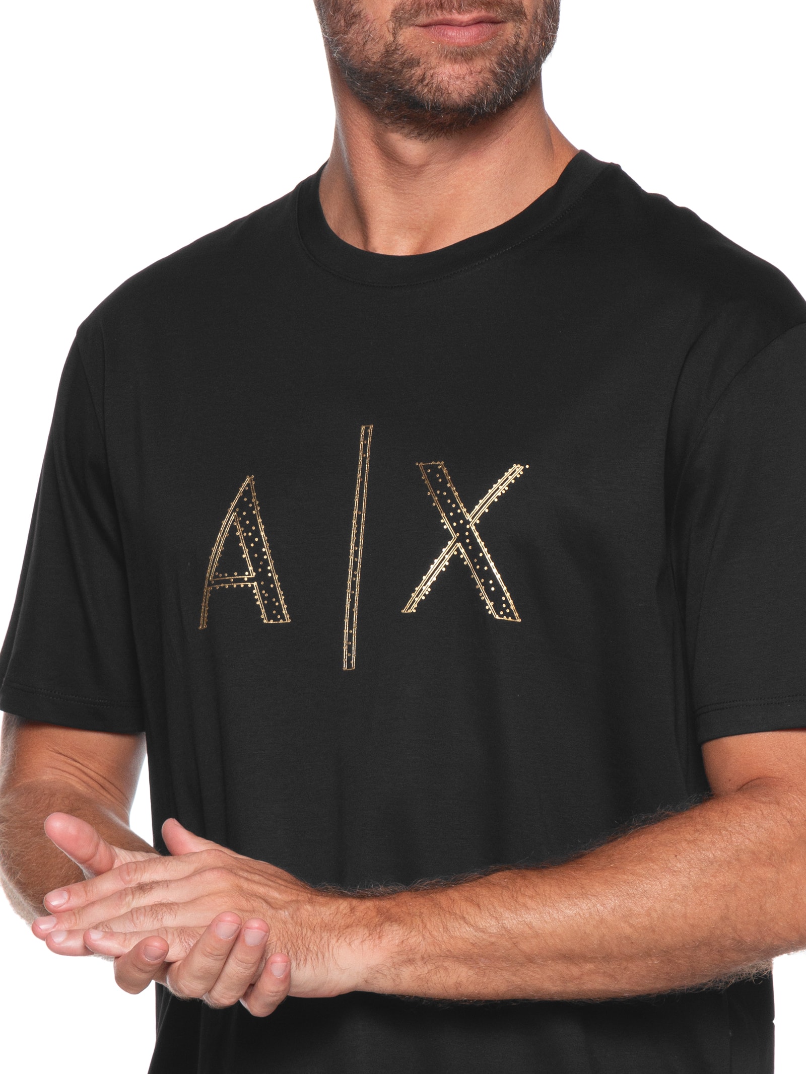Armani Exchange - Camiseta Masculina Manga Curta Relevo Logo - Preto