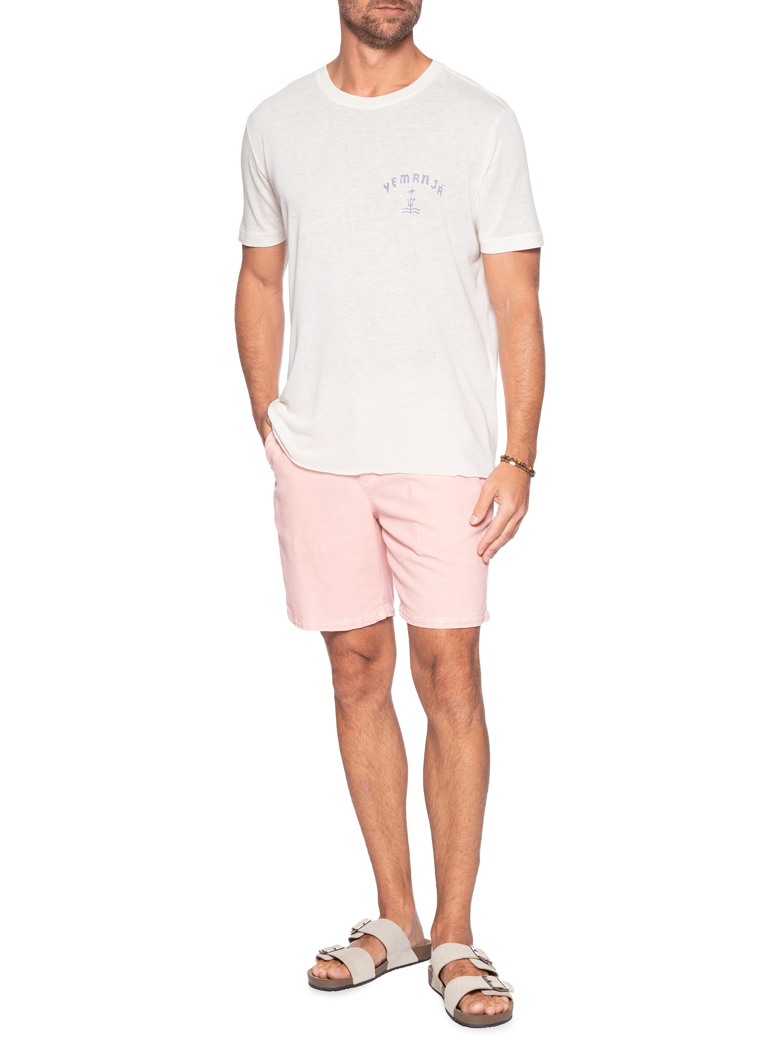 Camiseta Masculina Manga Curta Retro Yemanja Light Linen Branco Osklen