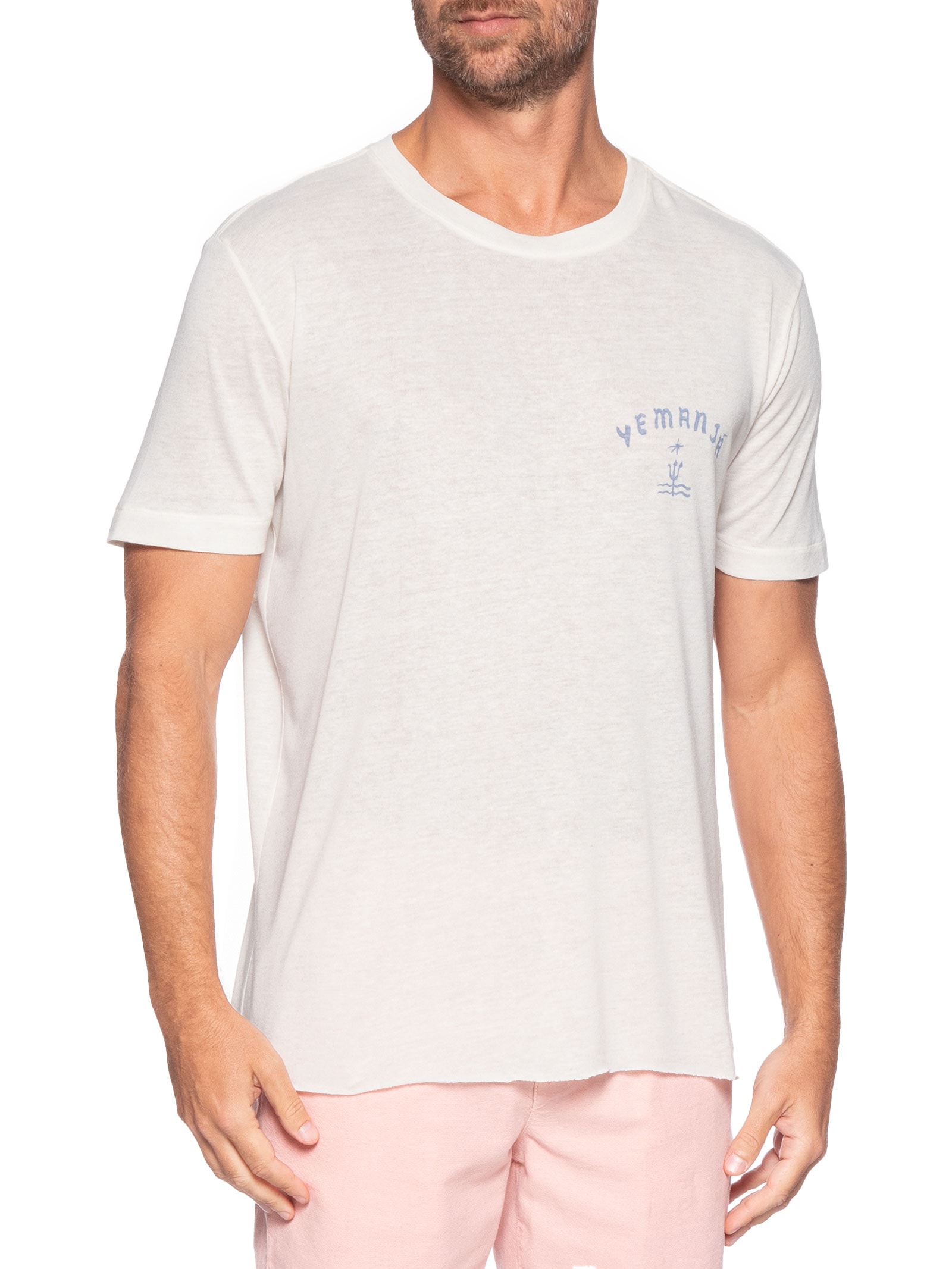 Camiseta Masculina Manga Curta Retro Yemanja Light Linen Branco Osklen