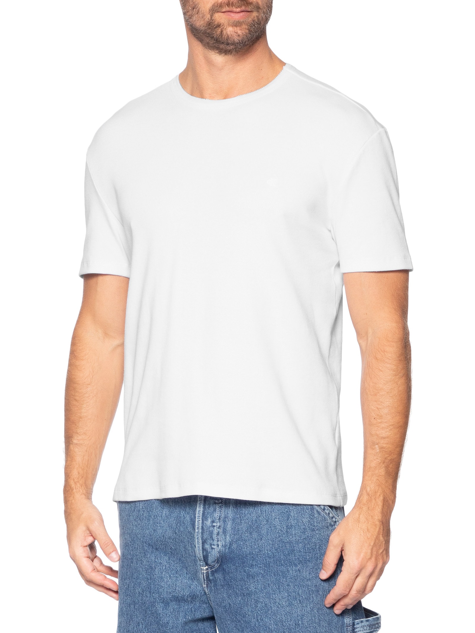 Camiseta Masculina Manga Curta Ribana Branco Calvin Klein Jeans