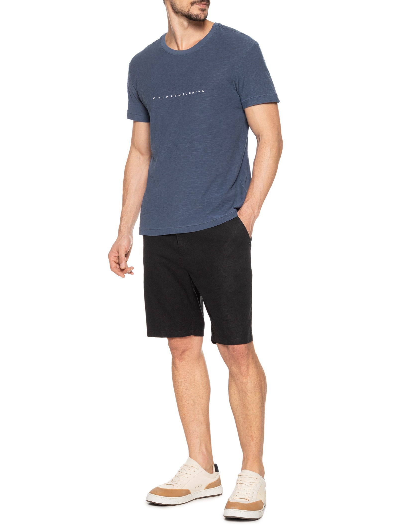 Camiseta Masculina Manga Curta Rought Trident Azul Osklen