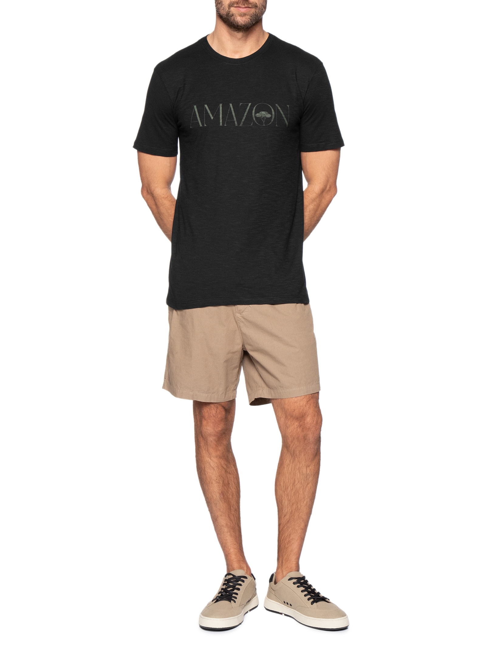 Camiseta Masculina Manga Curta Slim Organic Amazon Preto Osklen