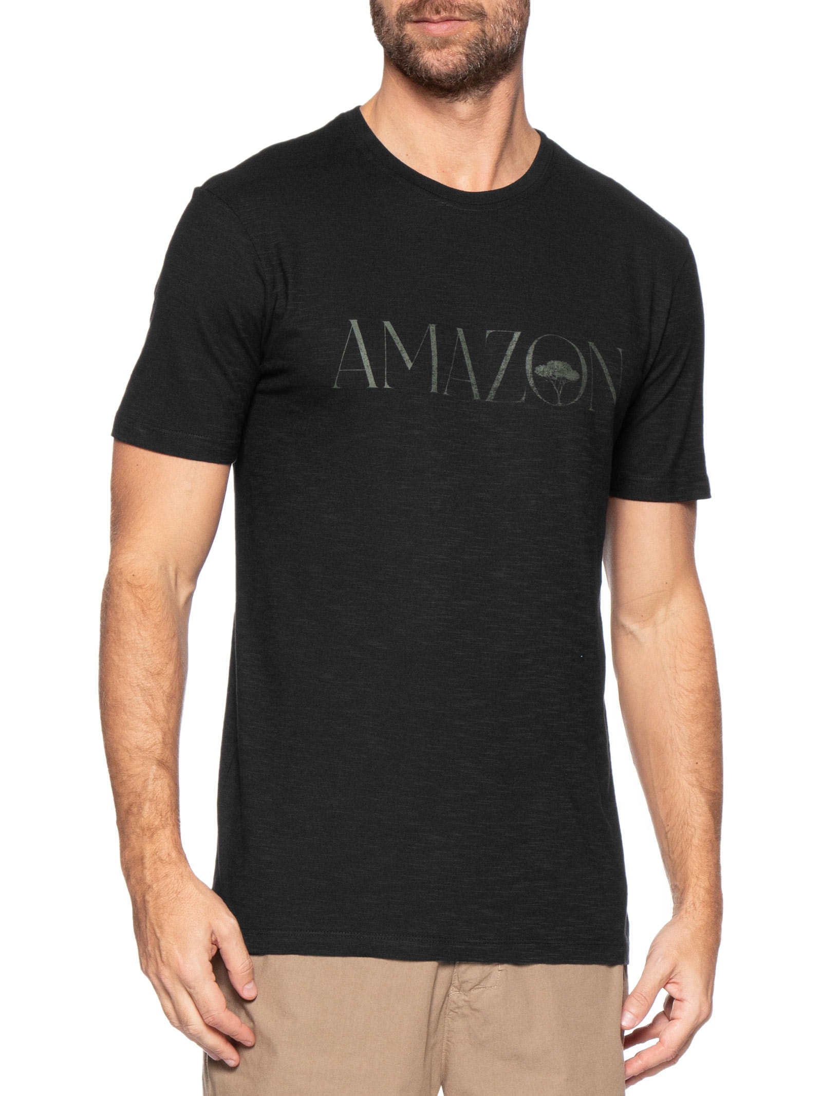 Camiseta Masculina Manga Curta Slim Organic Amazon Preto Osklen