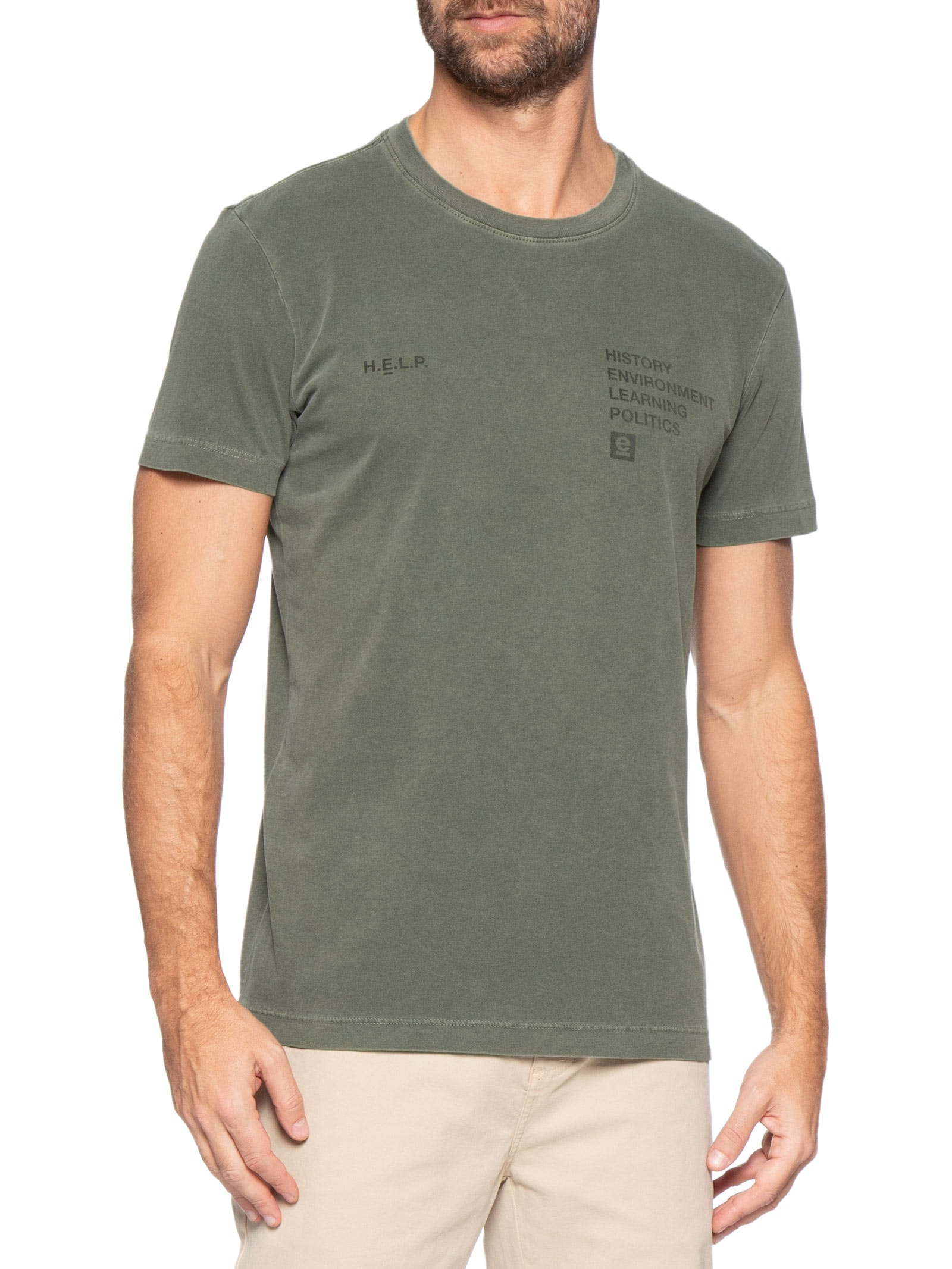 Camiseta Masculina Manga Curta Slim Stone Help Verde Osklen