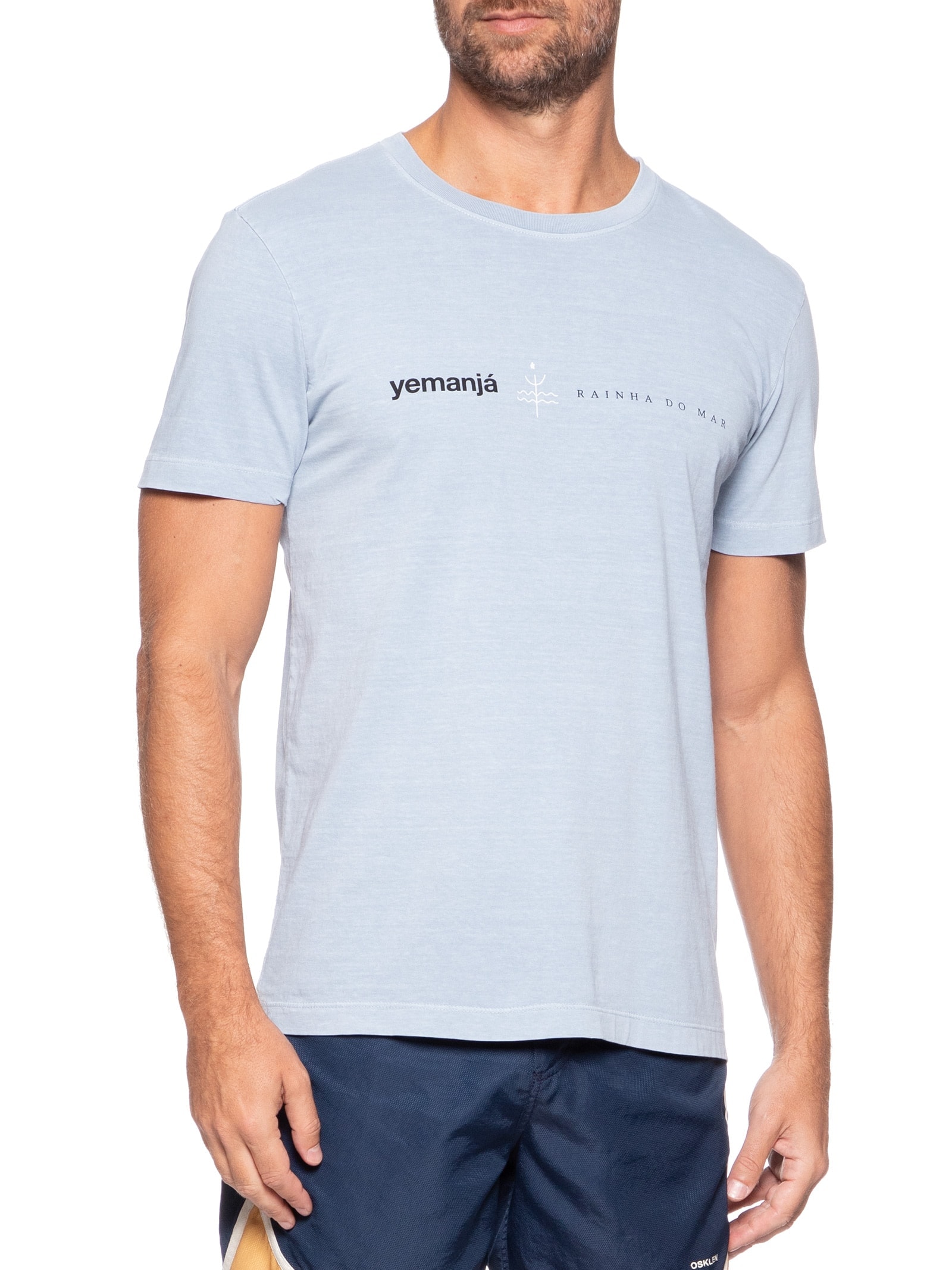 Camiseta Masculina Manga Curta Slim Stone Rainha Do Mar Azul Osklen