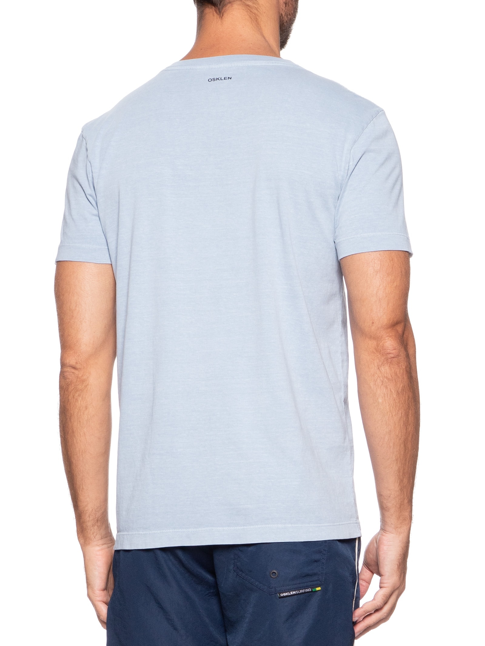 Camiseta Masculina Manga Curta Slim Stone Rainha Do Mar Azul Osklen