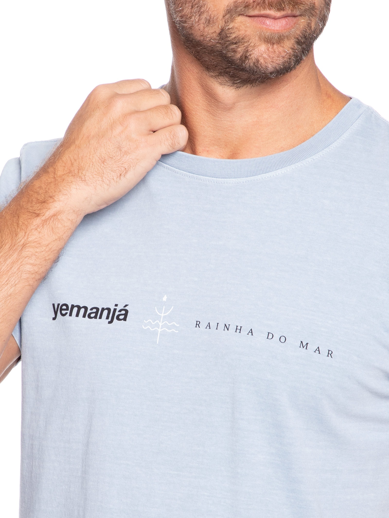 Camiseta Masculina Manga Curta Slim Stone Rainha Do Mar Azul Osklen