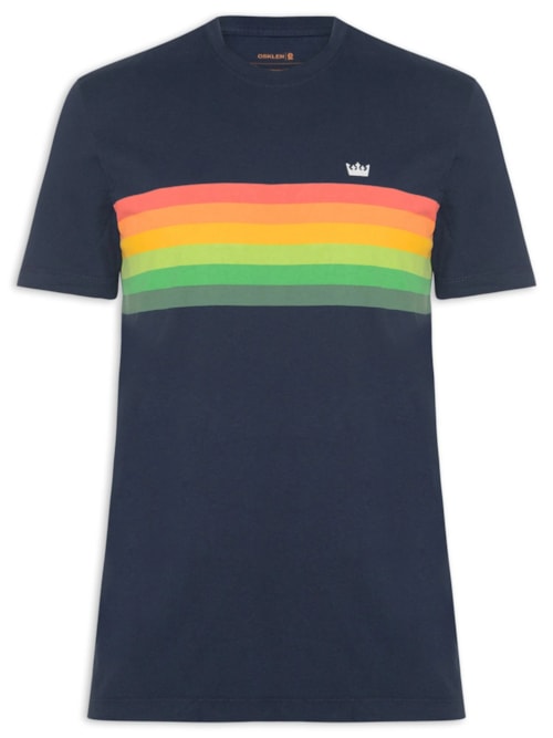 Camiseta Masculina Manga Curta Slim Vintage Gradiente – Azul