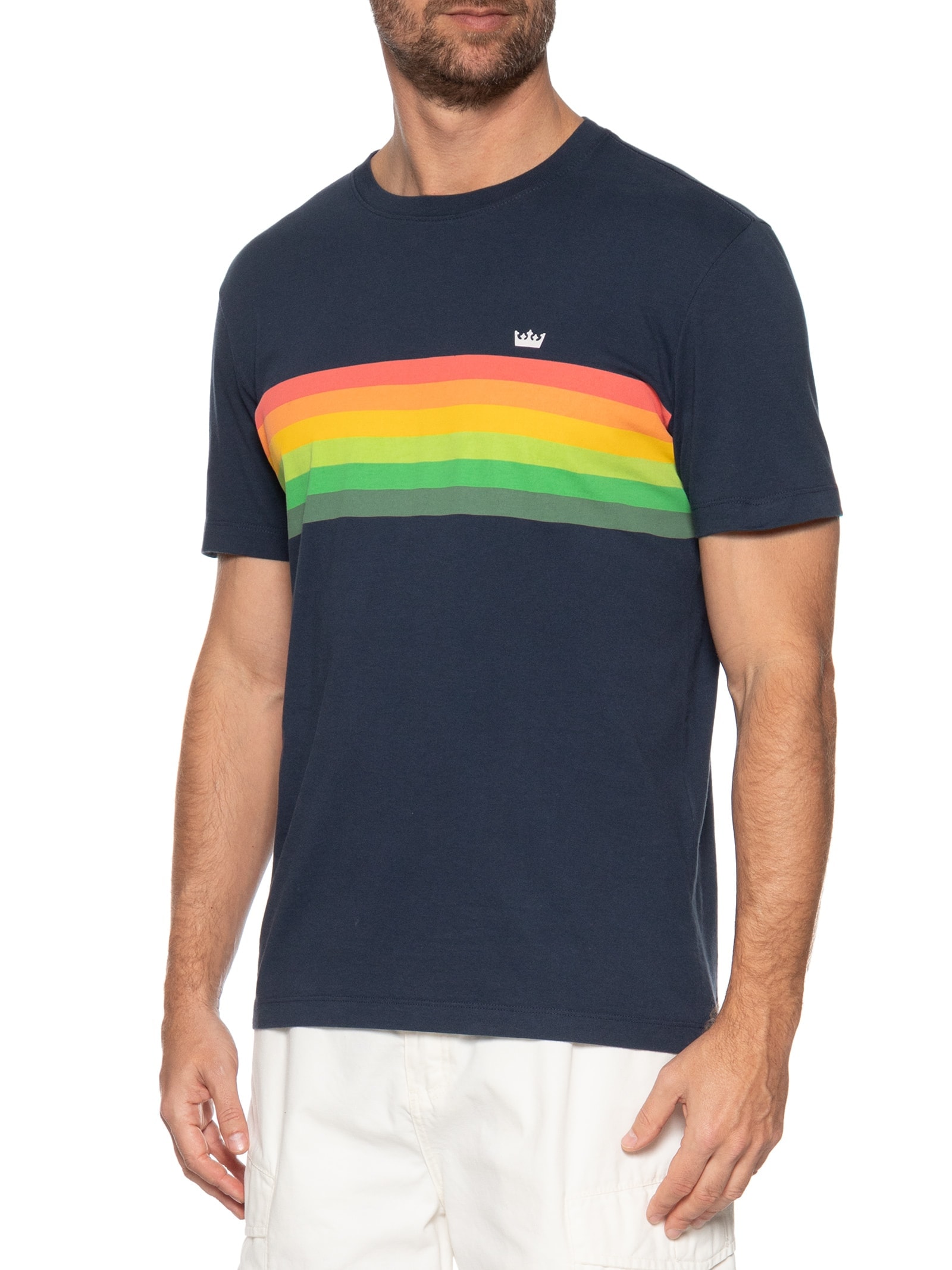 Camiseta Masculina Manga Curta Slim Vintage Gradiente Azul Osklen