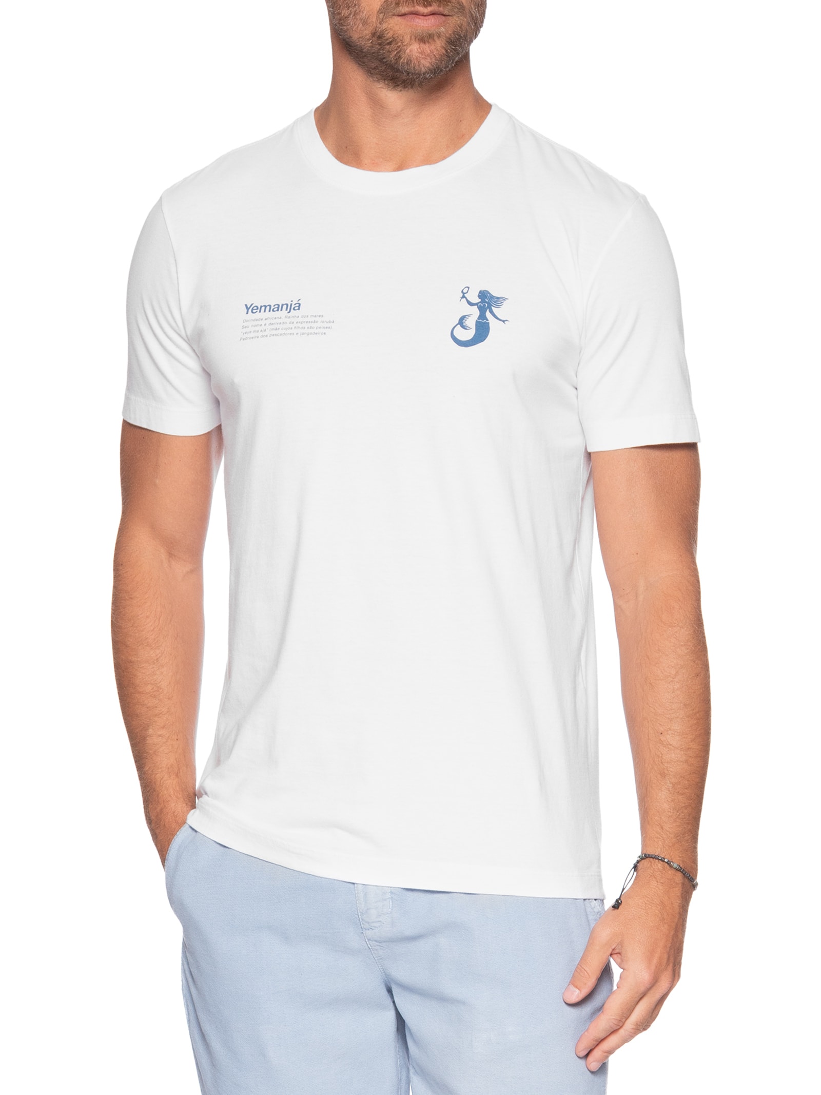 Camiseta Masculina Manga Curta Slim Vintage Yemanjá Branco Osklen