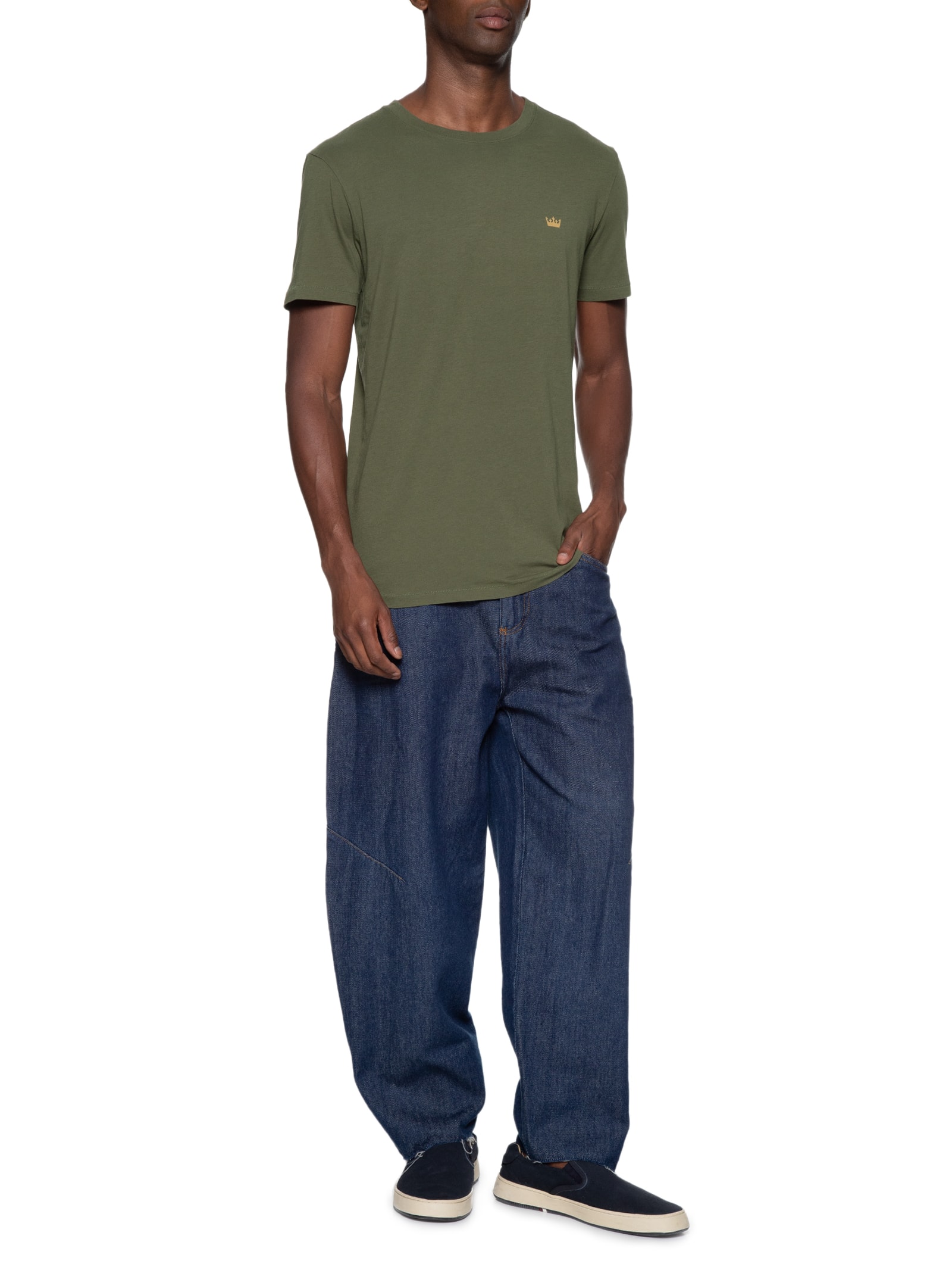 Camiseta Masculina Manga Curta Soft Used Gold Crown Verde Osklen