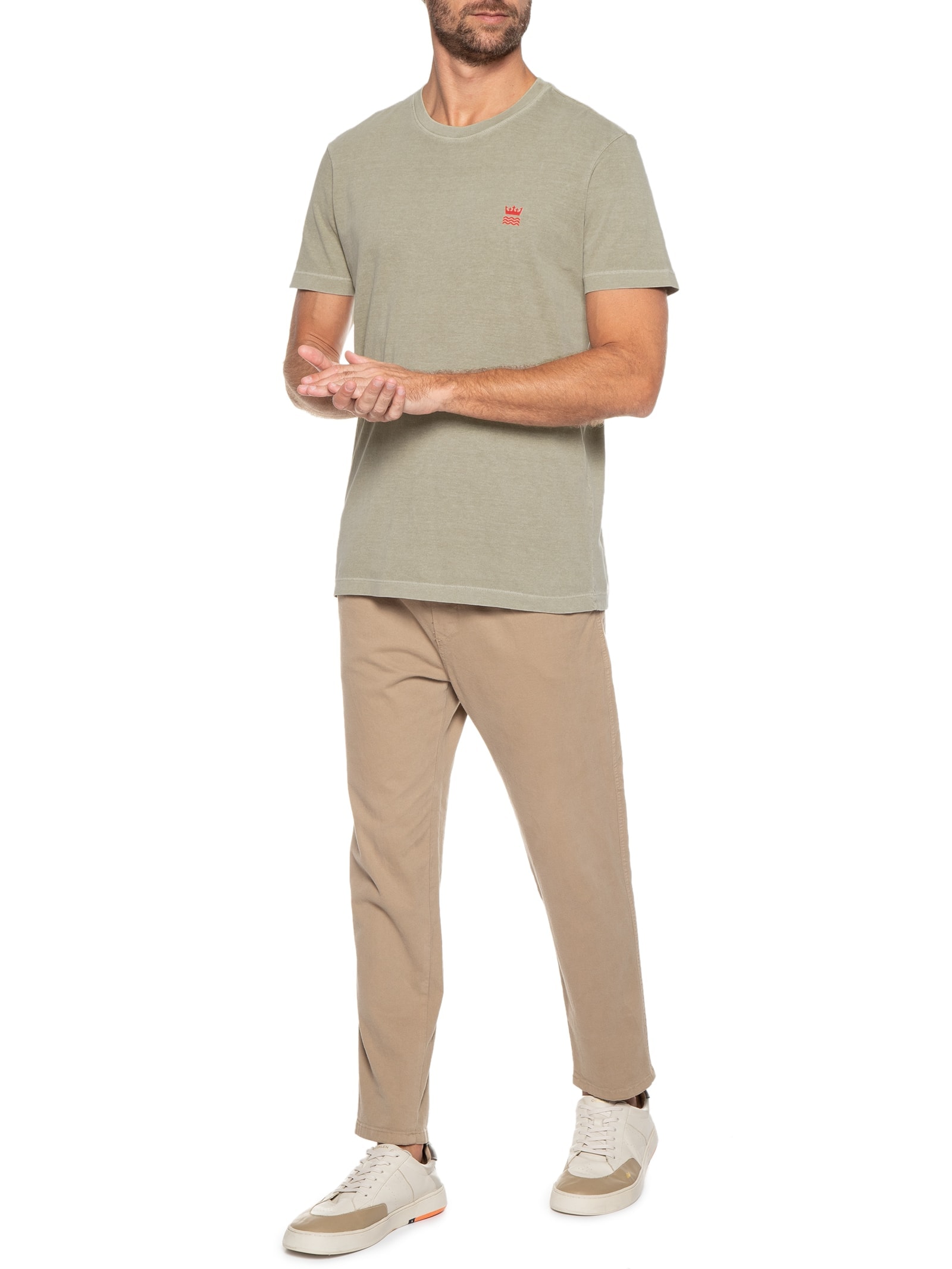 Camiseta Masculina Manga Curta Stone Crown N' Waves Bege Osklen