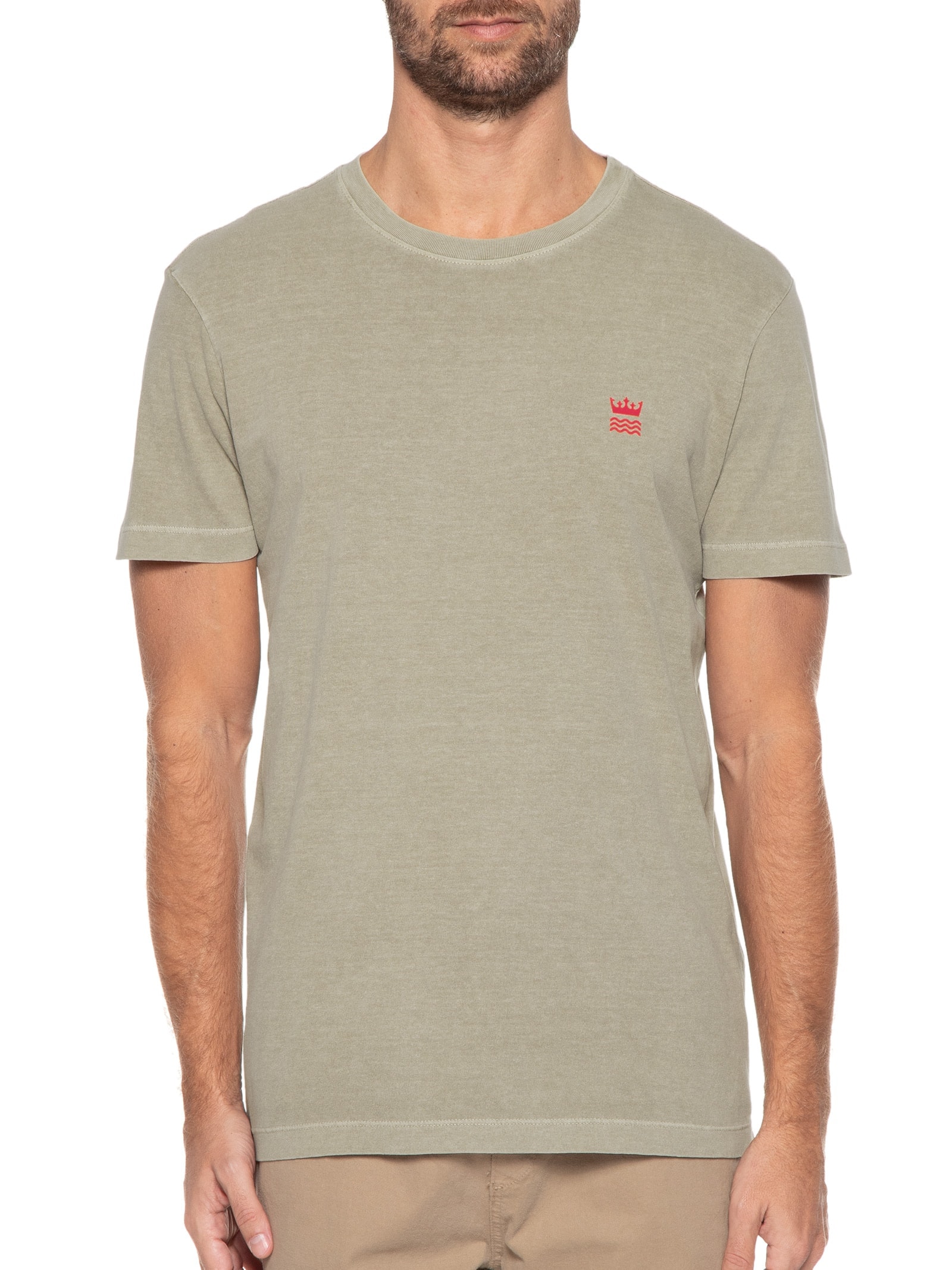 Camiseta Masculina Manga Curta Stone Crown N' Waves Bege Osklen