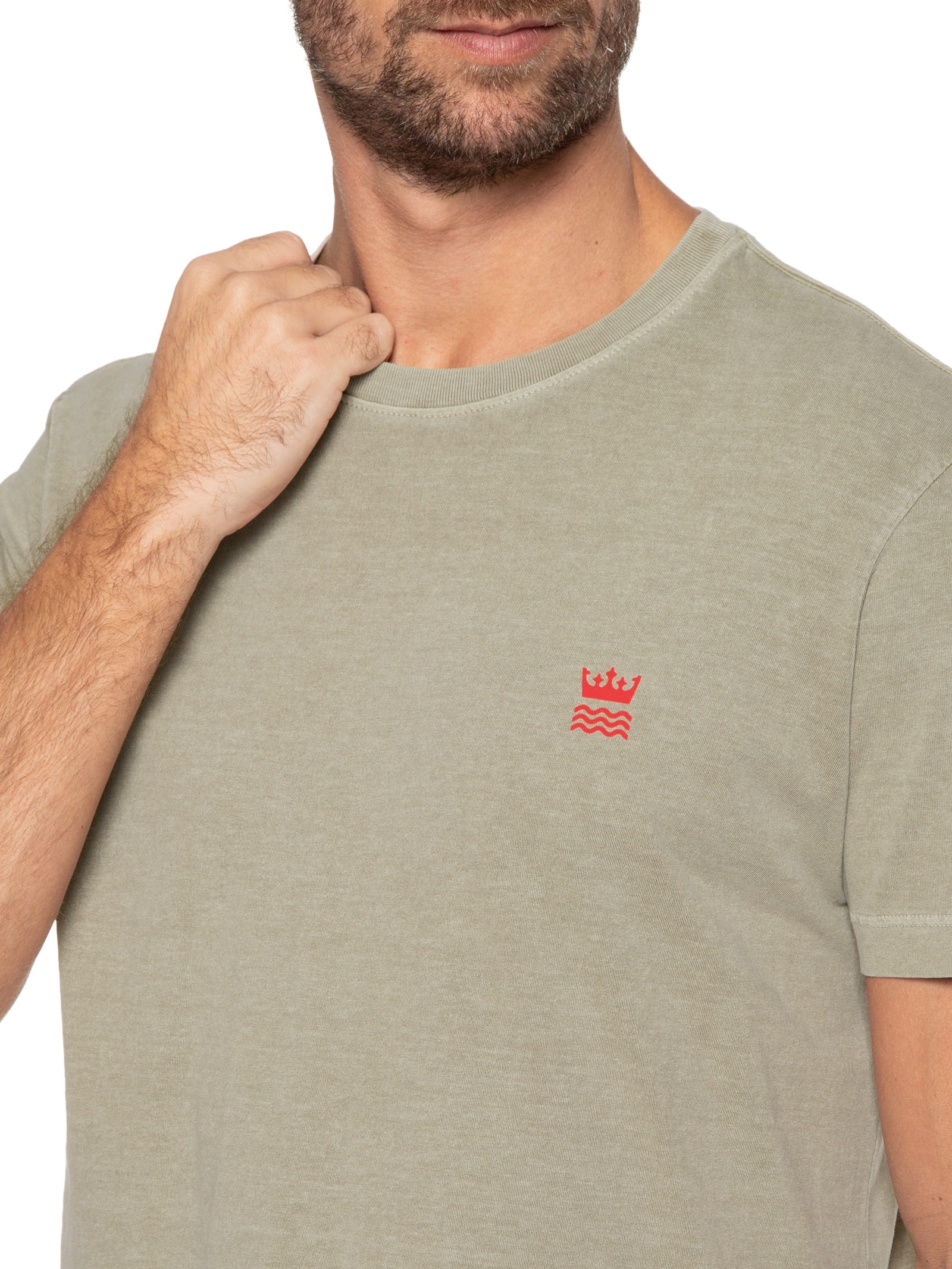 Camiseta Masculina Manga Curta Stone Crown N' Waves Bege Osklen