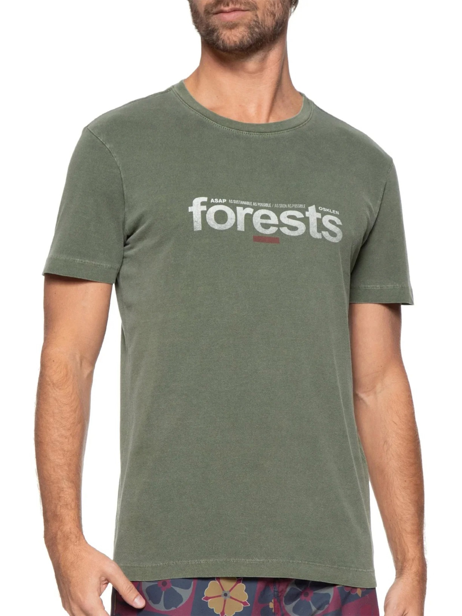 Camiseta Masculina Manga Curta Stone Forests Verde Osklen