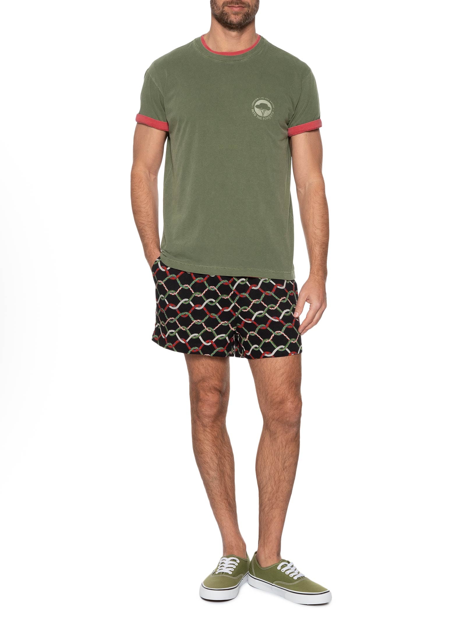 Camiseta Masculina Manga Curta Stone Itf Label Verde Osklen