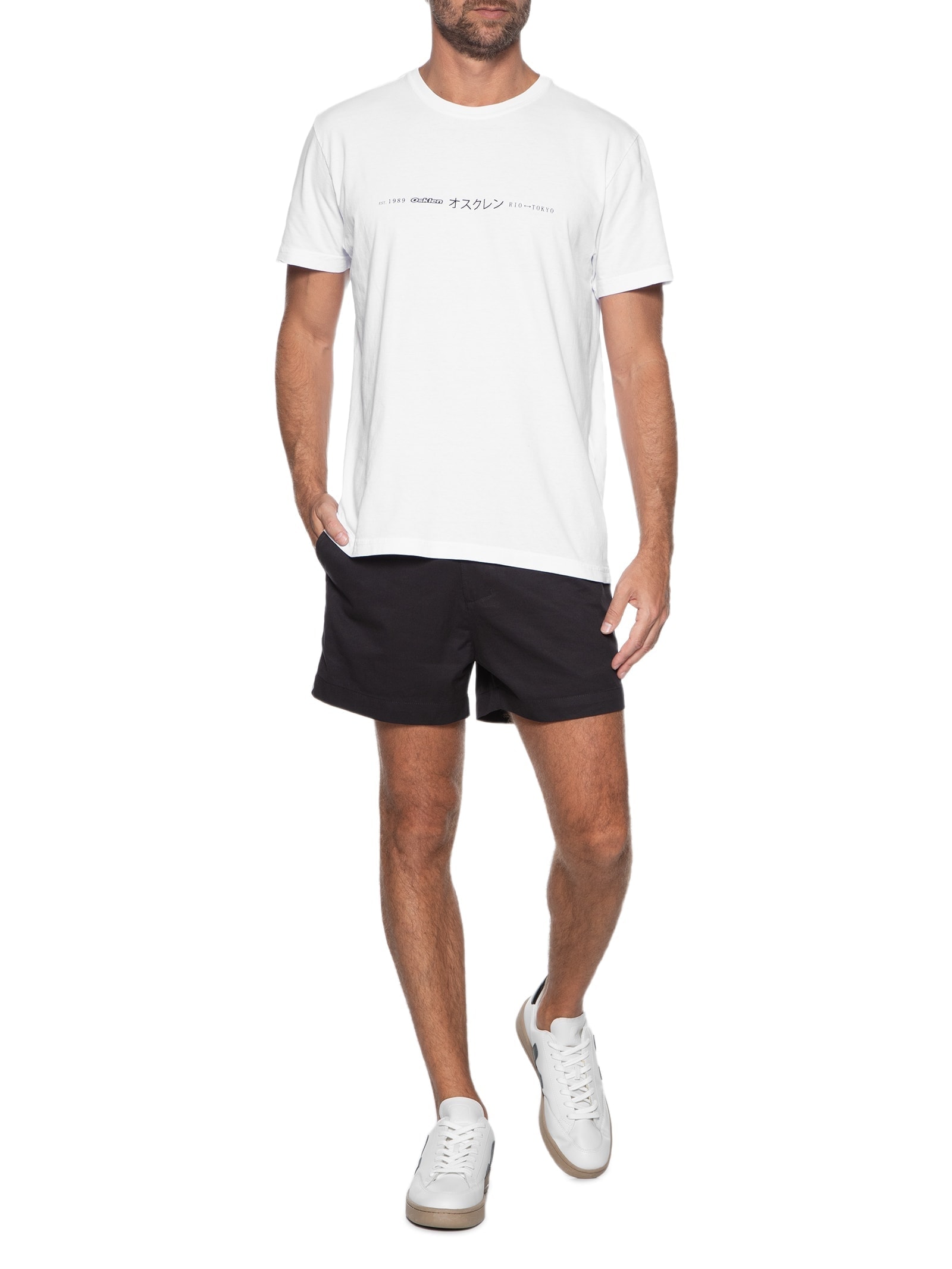 Camiseta Masculina Manga Curta Stone Rio Tokyo Line Branco Osklen