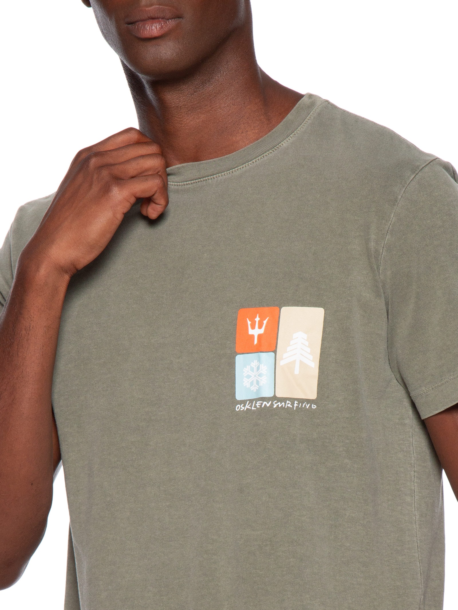 Camiseta Masculina Manga Curta Stone Snow Icon Verde Osklen