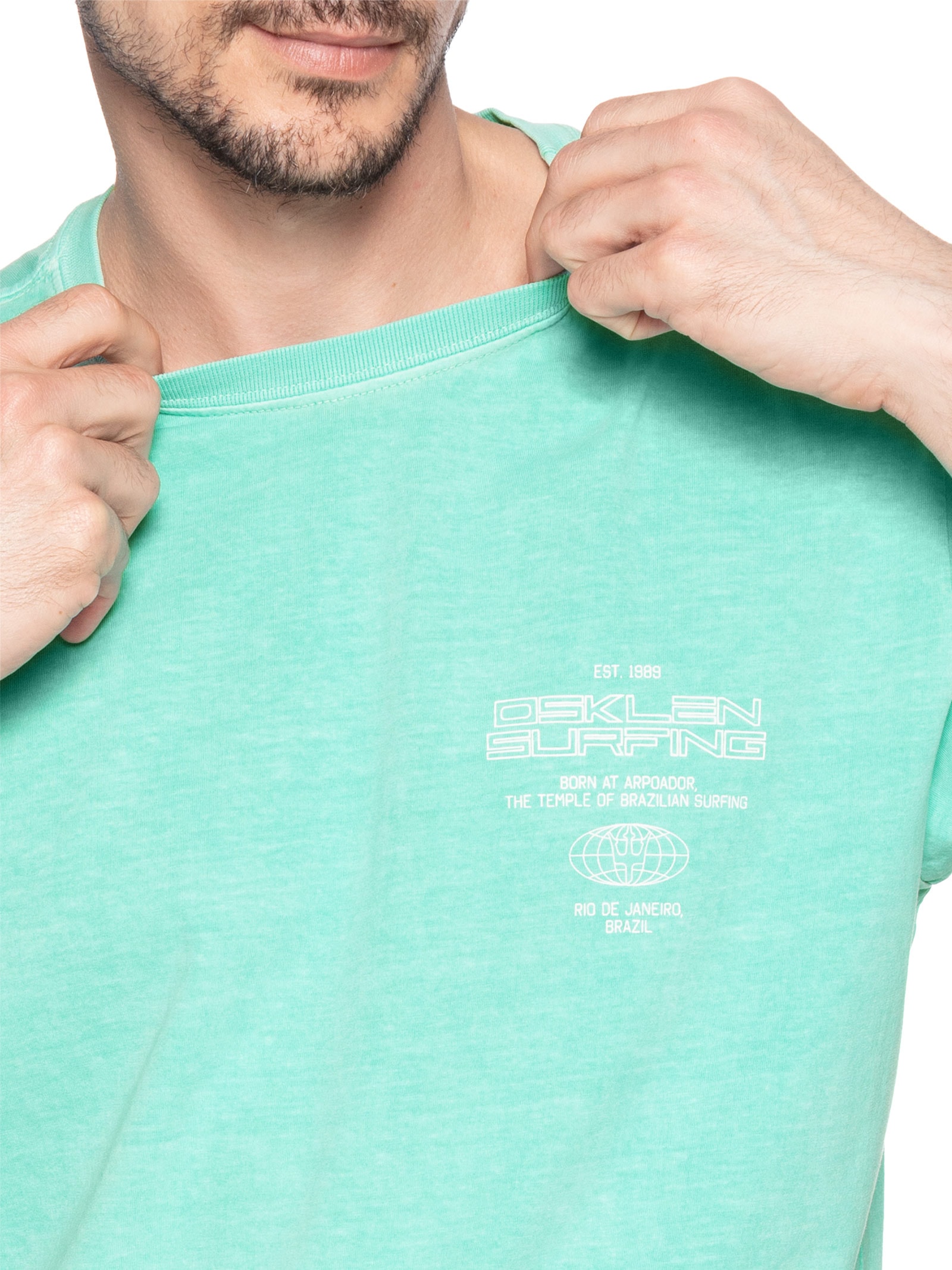 Camiseta Masculina Manga Curta Stone Surfing Tag Azul Osklen