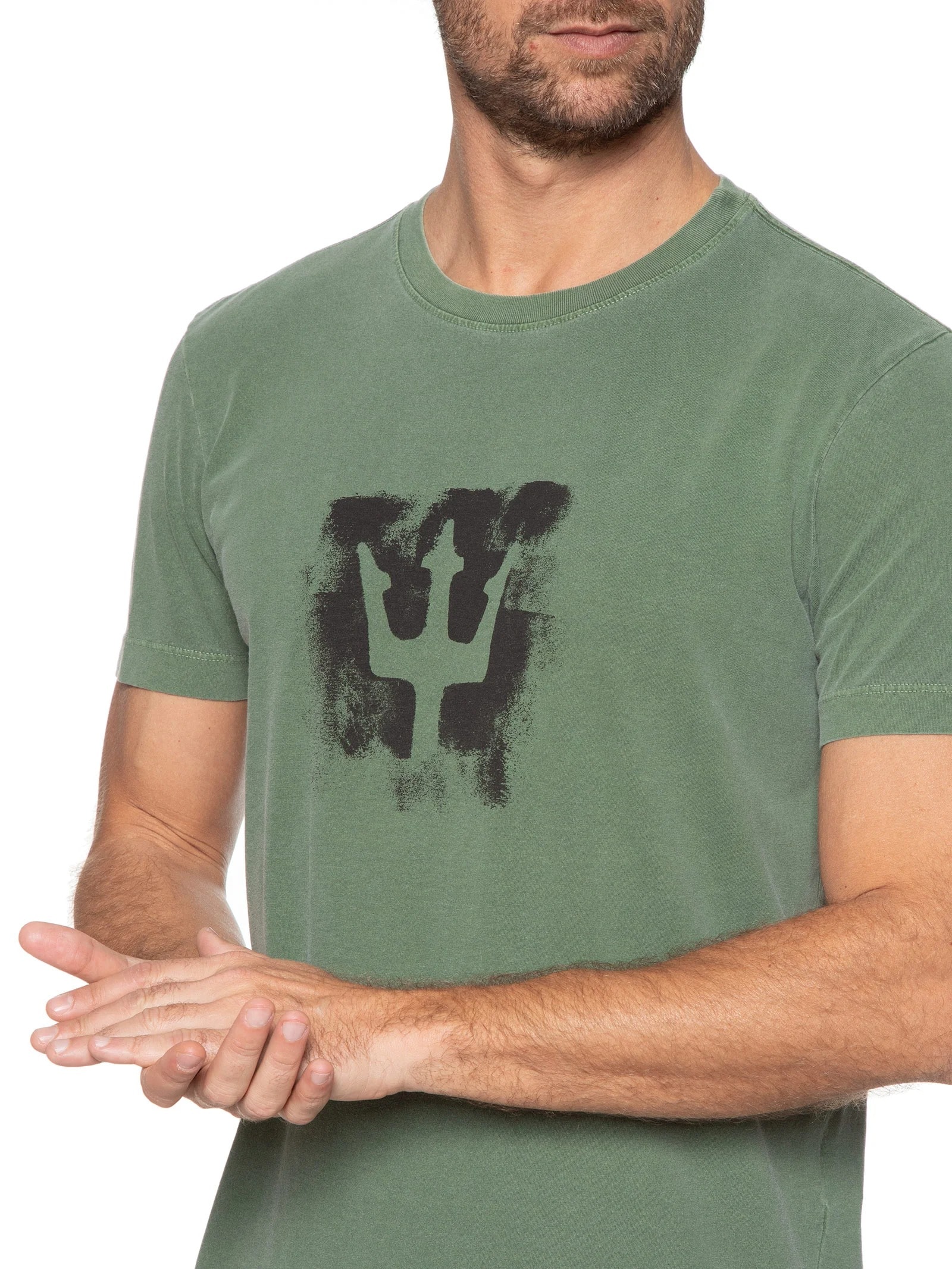 Camiseta Masculina Manga Curta Stone Tridente Brush Verde Osklen
