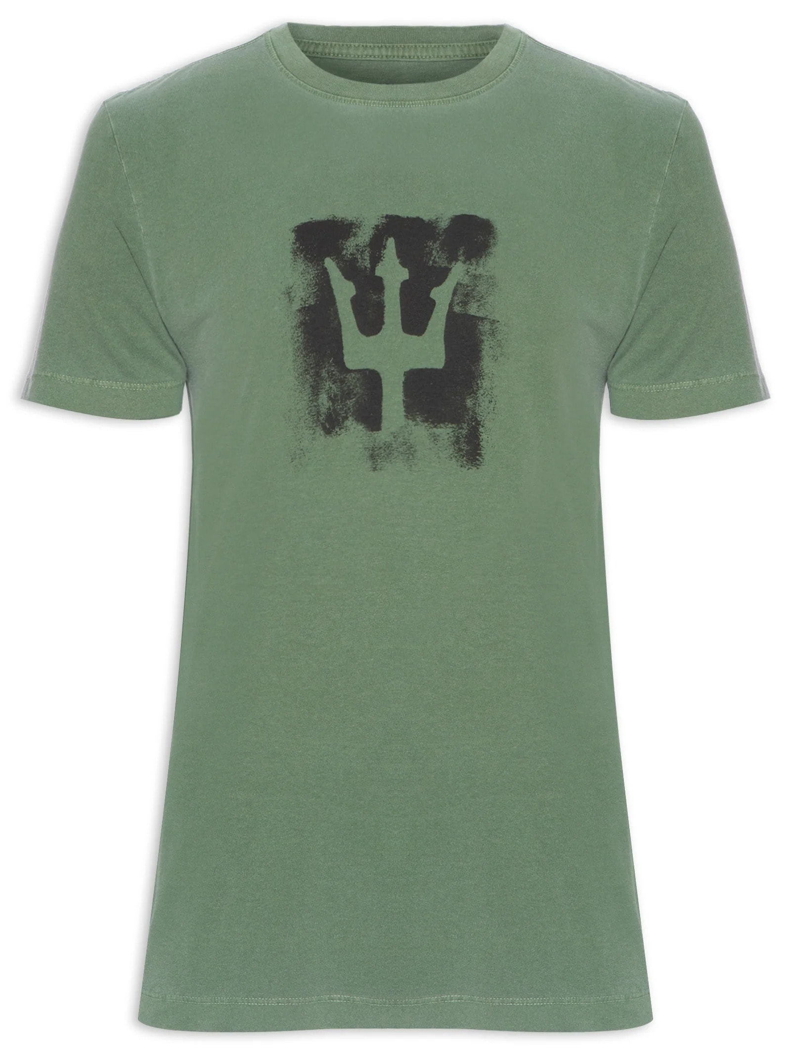 Camiseta Masculina Manga Curta Stone Tridente Brush Verde Osklen