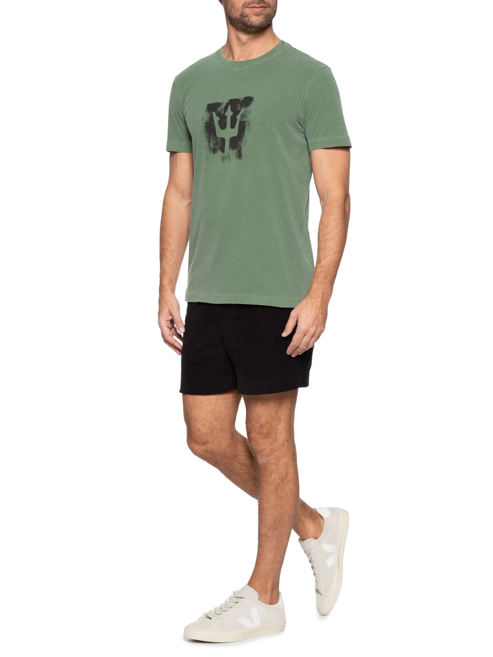 Camiseta Masculina Manga Curta Stone Tridente Brush Verde Osklen