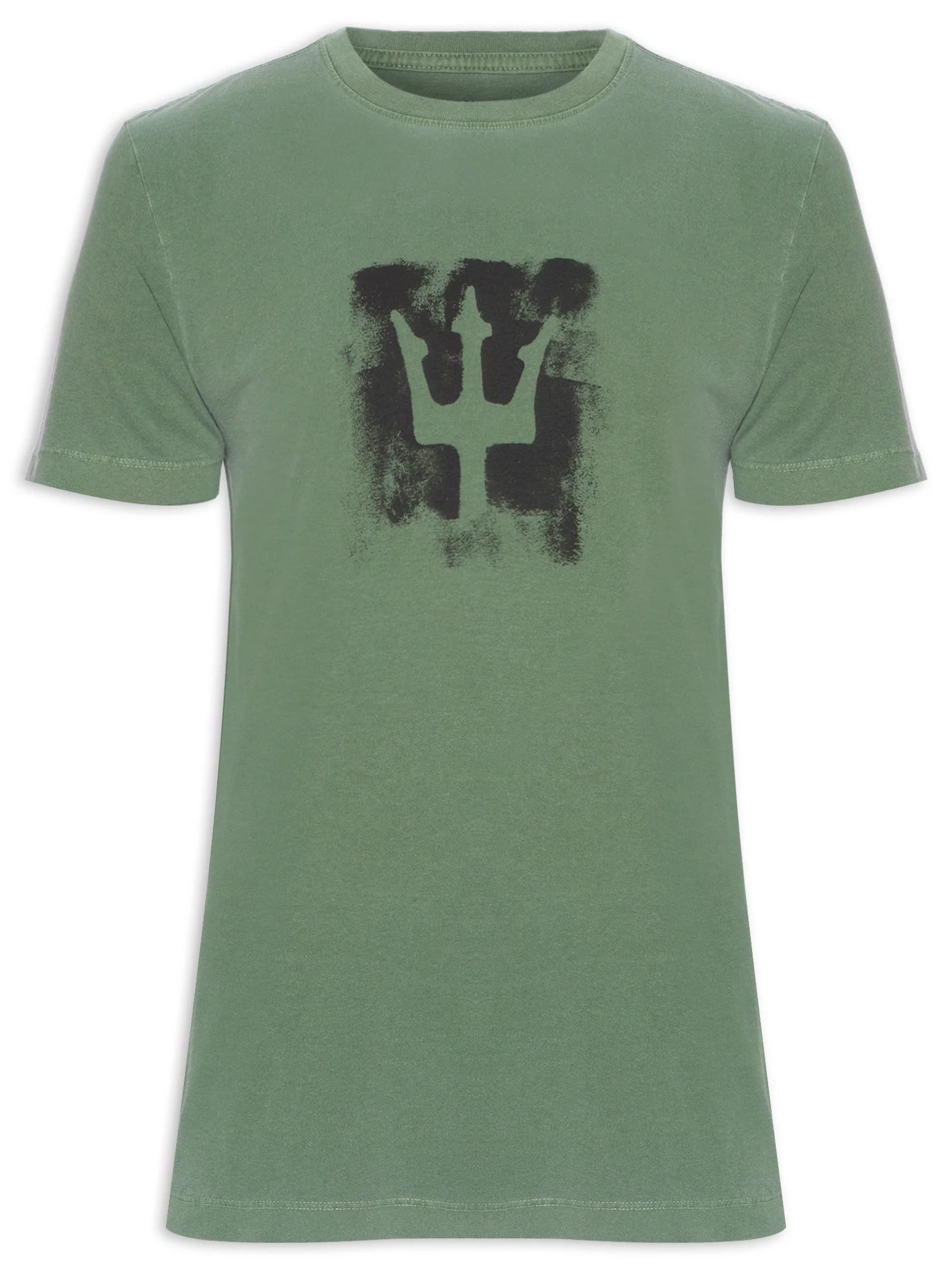 Camiseta Masculina Manga Curta Stone Tridente Brush Verde Osklen
