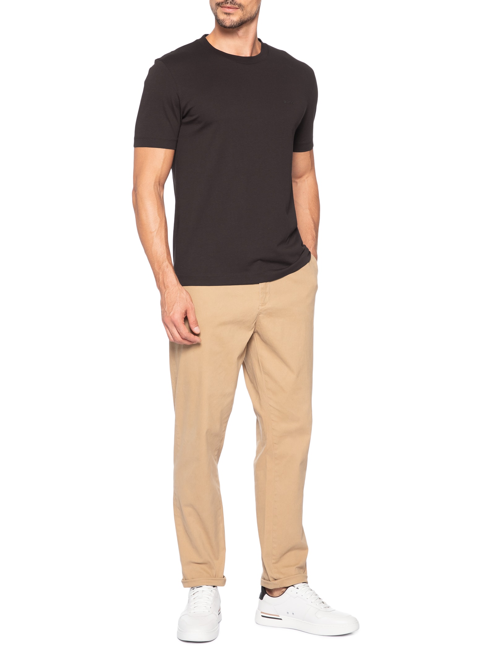 Camiseta Masculina Manga Curta Thompson 01 Marrom Café Boss