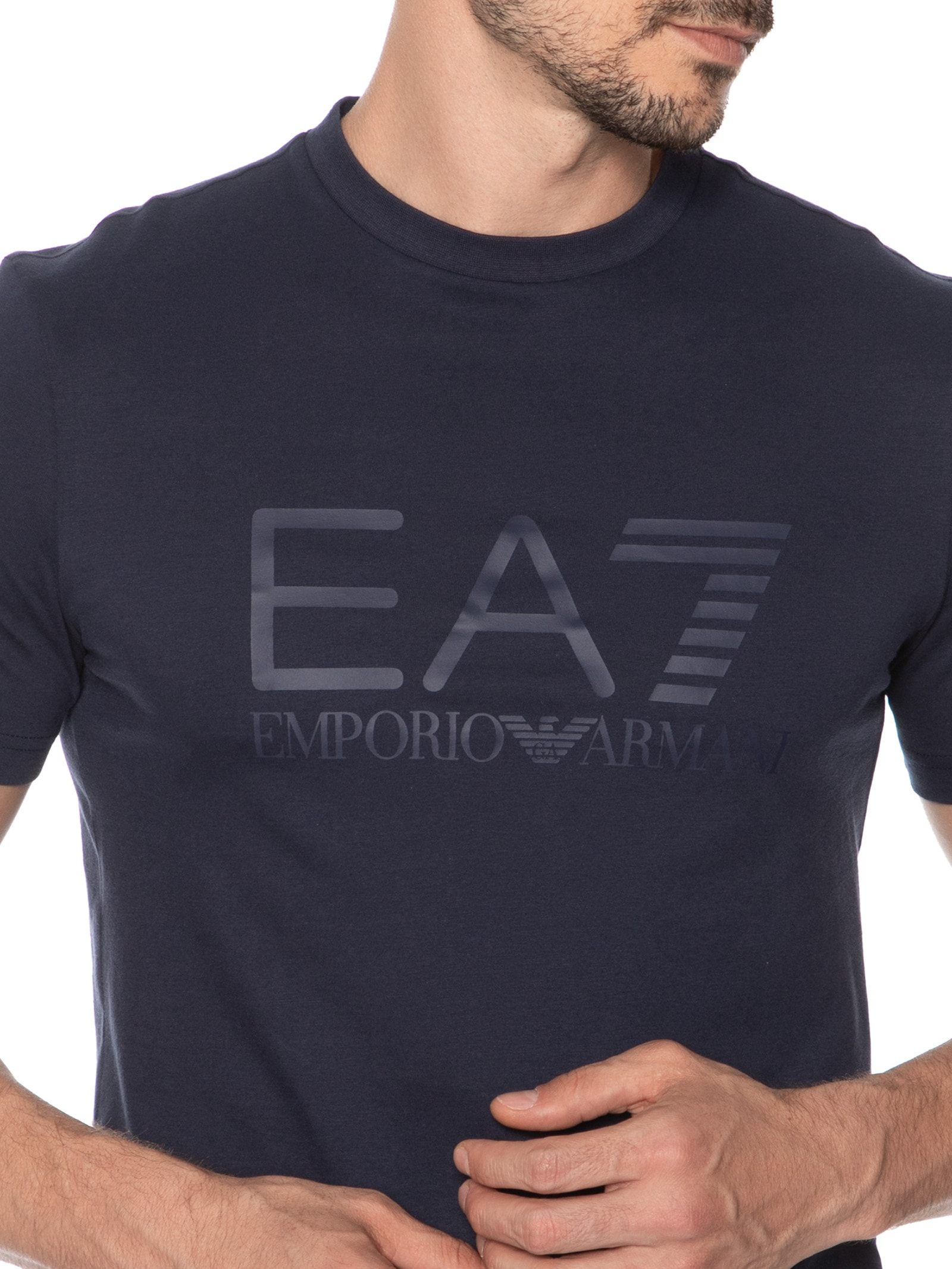 Camiseta Masculina Manga Curta Train Core ID Big Logo Azul Ea7 Emporio Armani