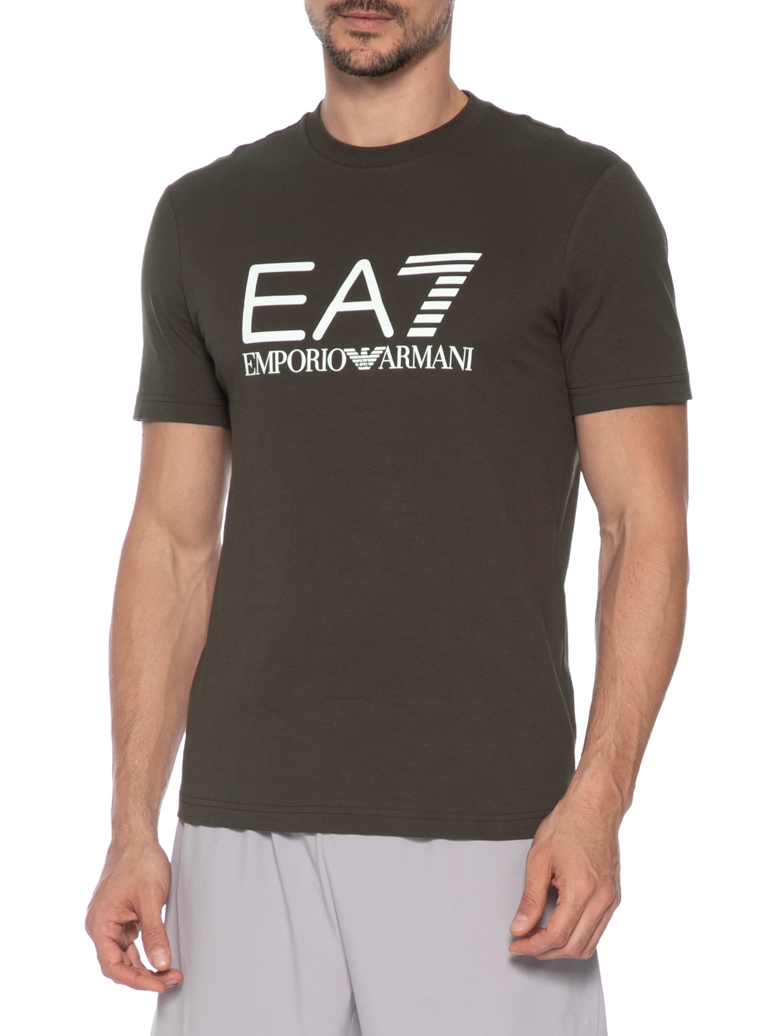 Camiseta Masculina Manga Curta Train Core ID Big Logo Marrom Ea7 Emporio Armani