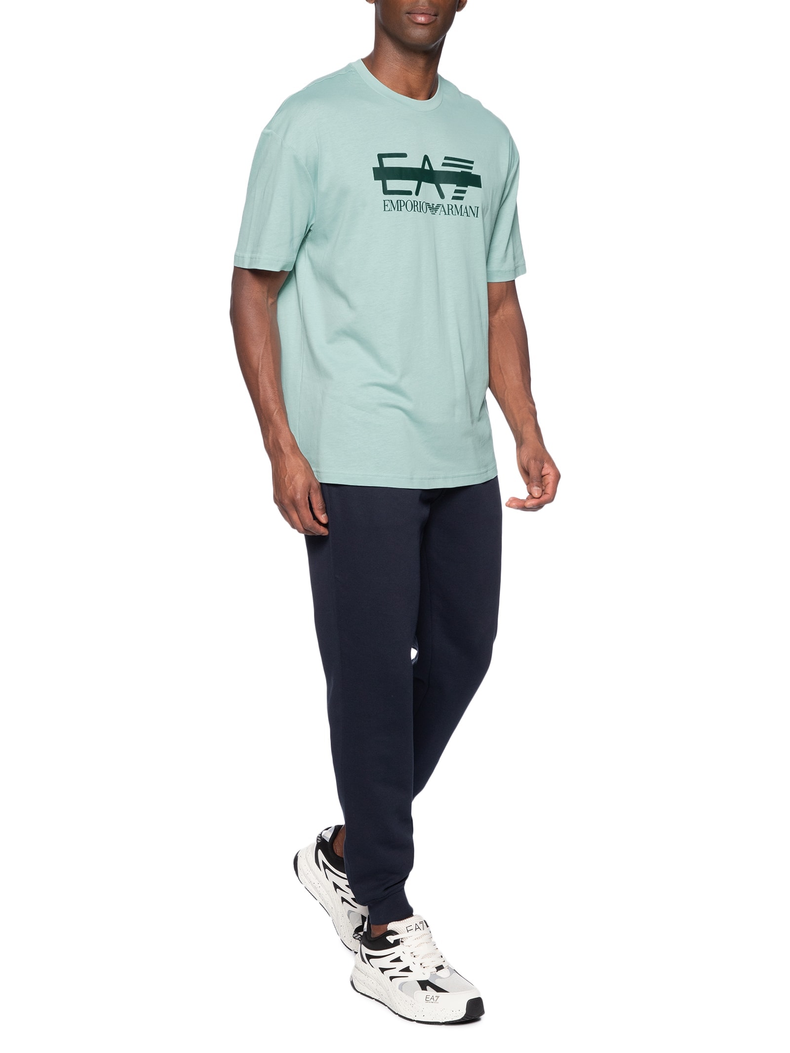 Camiseta Masculina Manga Curta Train Logo Barred Verde Ea7 Emporio Armani