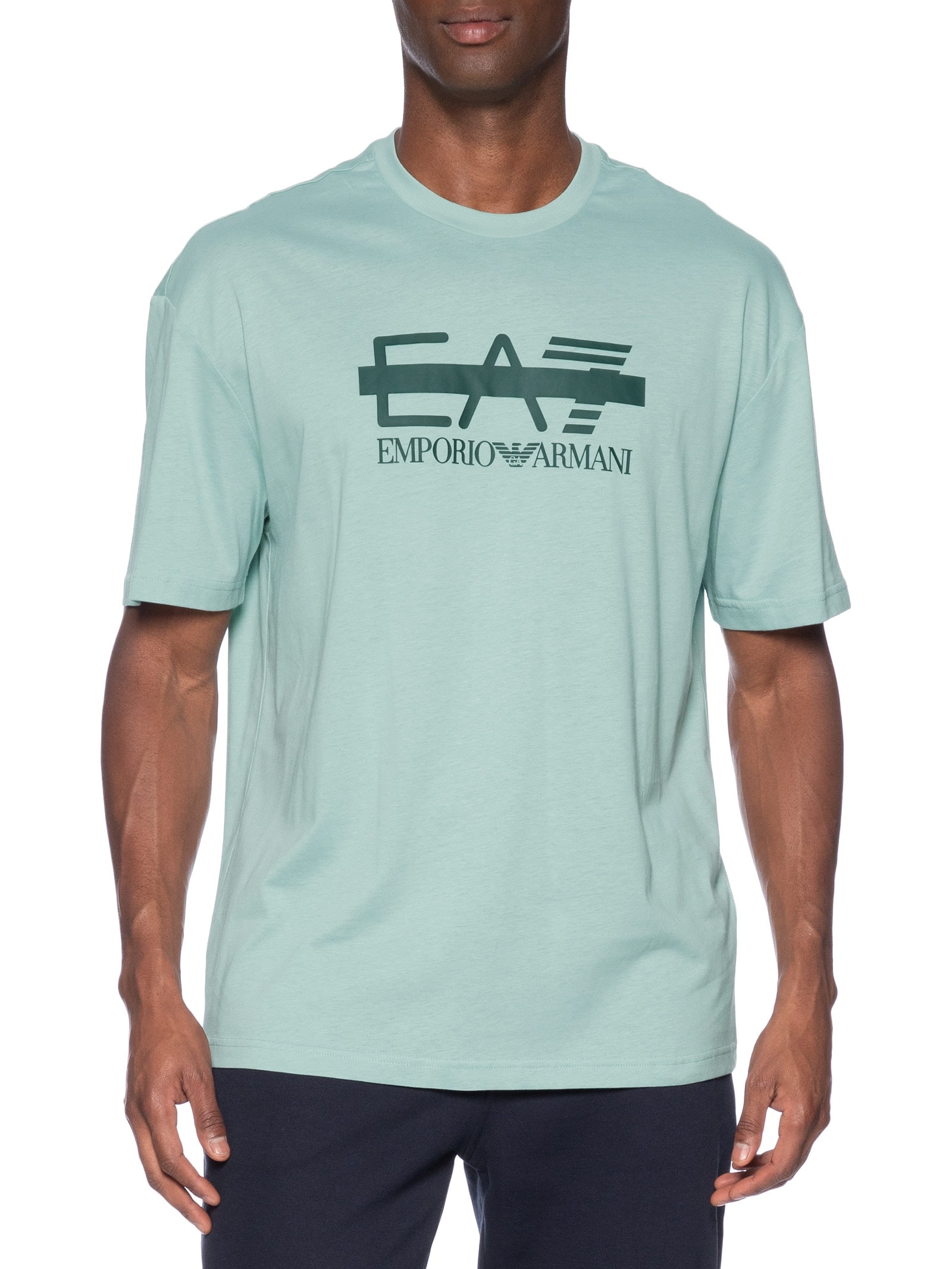 Camiseta Masculina Manga Curta Train Logo Barred Verde Ea7 Emporio Armani