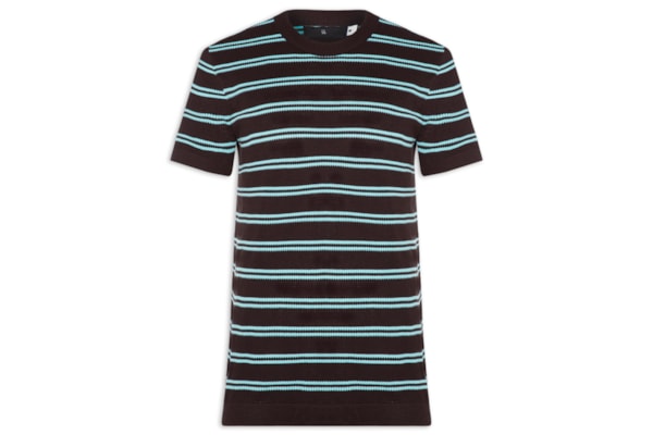 Camiseta Masculina Manga Curta Tricot Listra Urca - Marrom