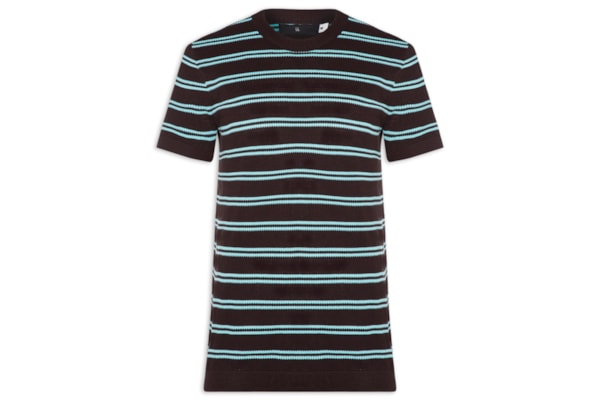 Camiseta Masculina Manga Curta Tricot Listra Urca - Marrom