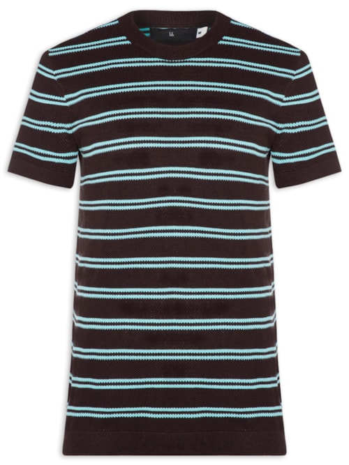 Camiseta Masculina Manga Curta Tricot Listra Urca - Marrom