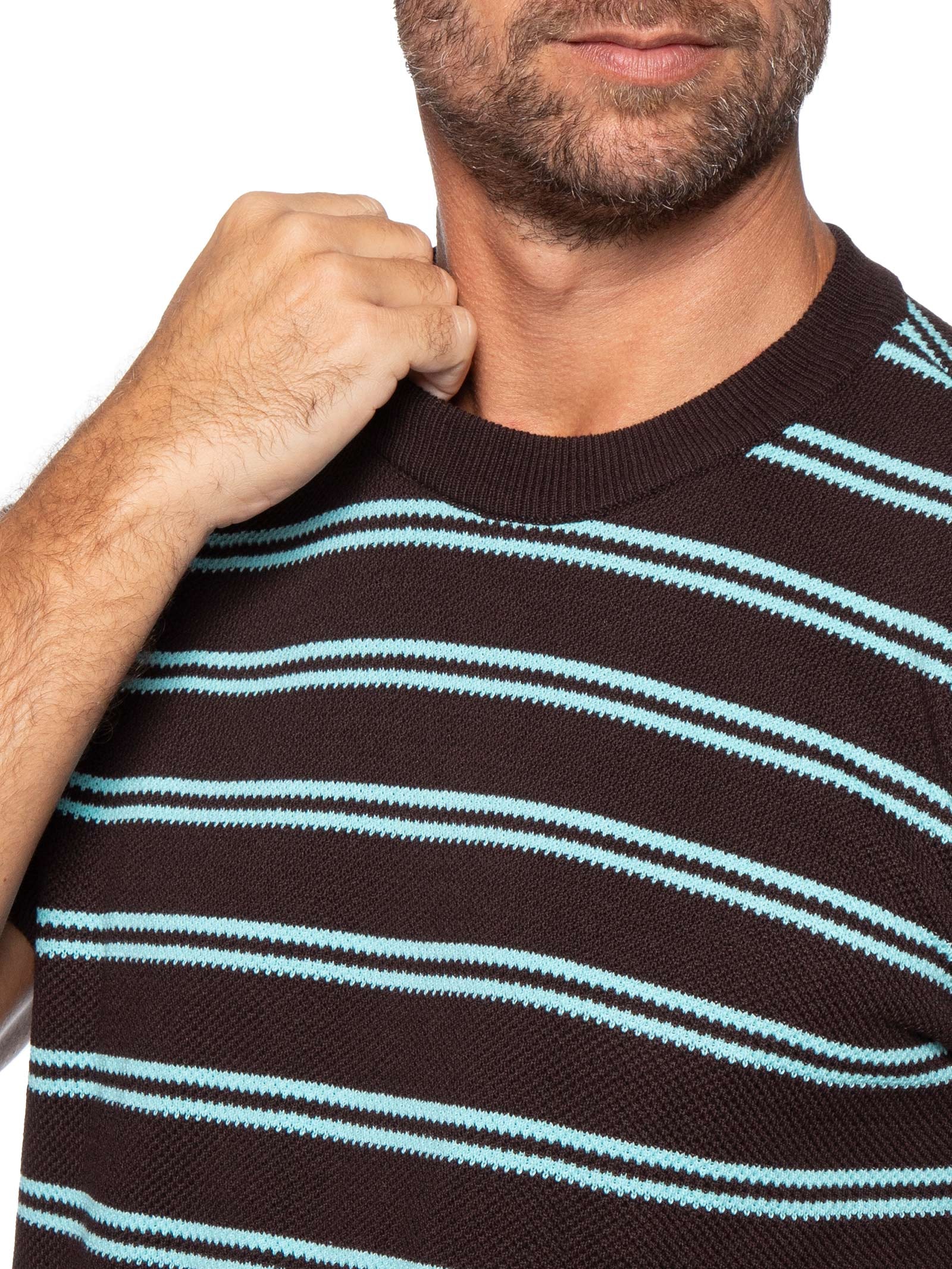 Camiseta Masculina Manga Curta Tricot Listra Urca Marrom Foxton