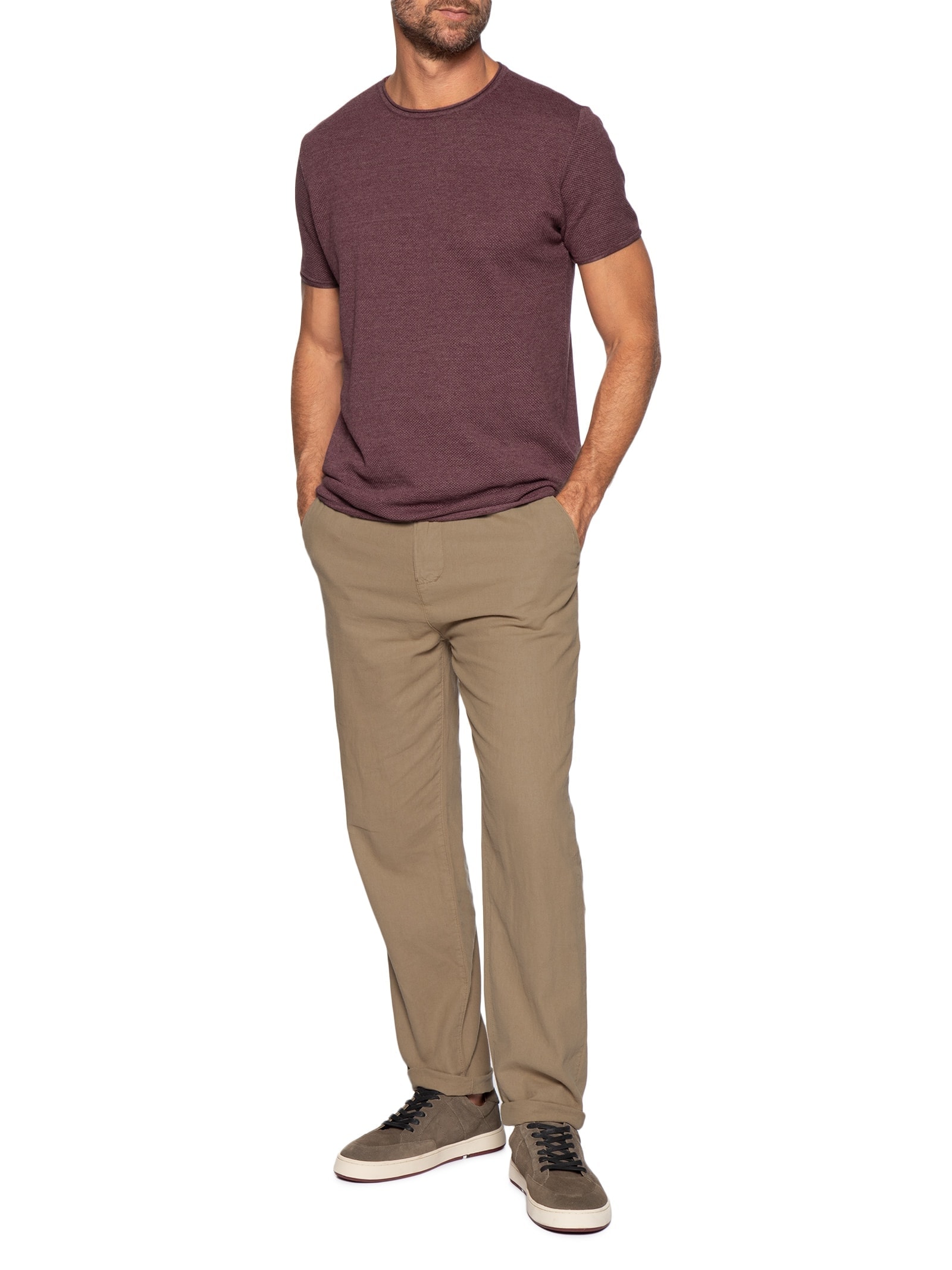 Camiseta Masculina Manga Curta Tricot Mescla Roman Vermelho Foxton