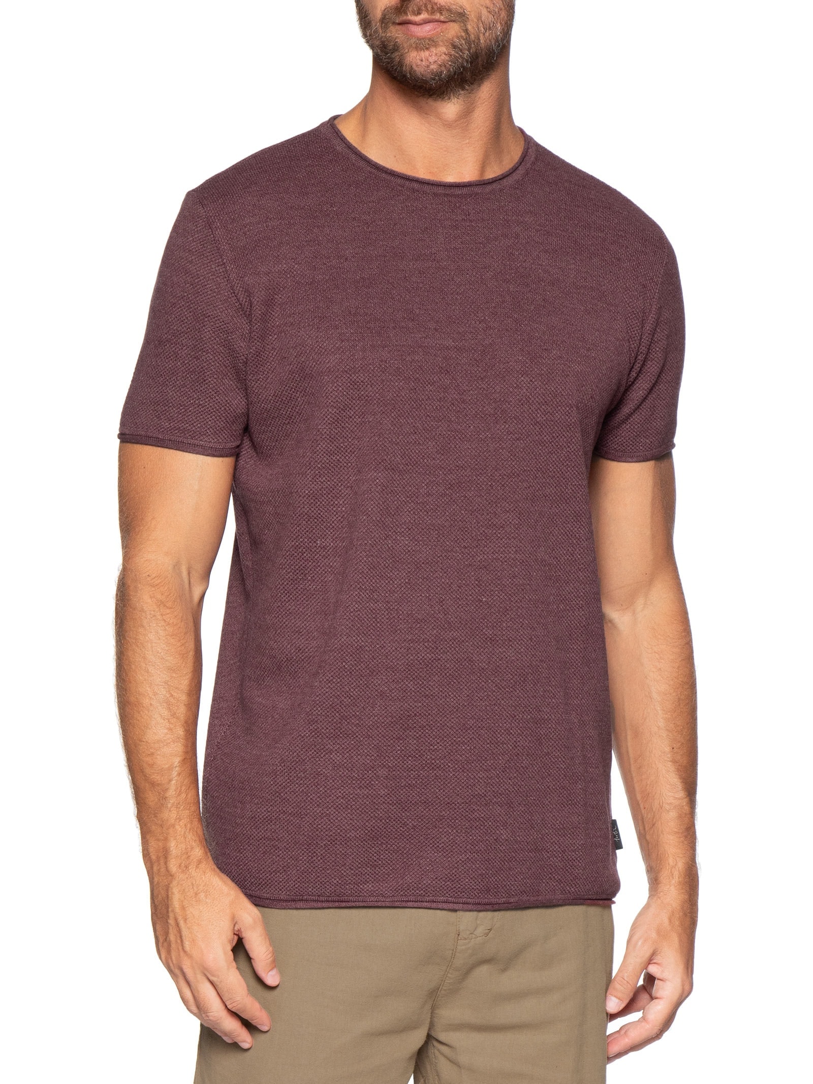 Camiseta Masculina Manga Curta Tricot Mescla Roman Vermelho Foxton