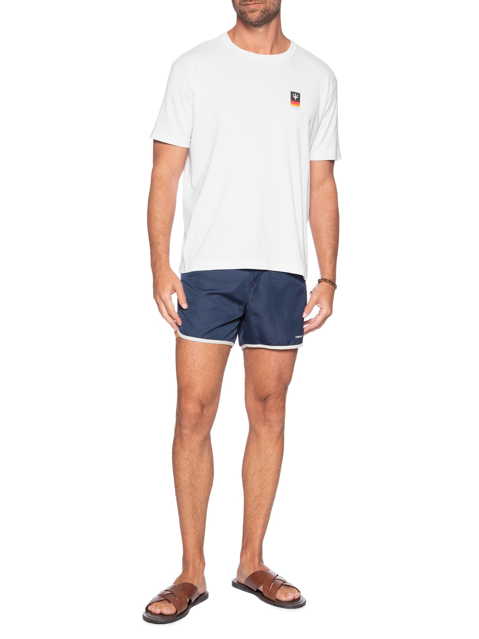 Camiseta Masculina Manga Curta Tridente Degradê Branco Osklen