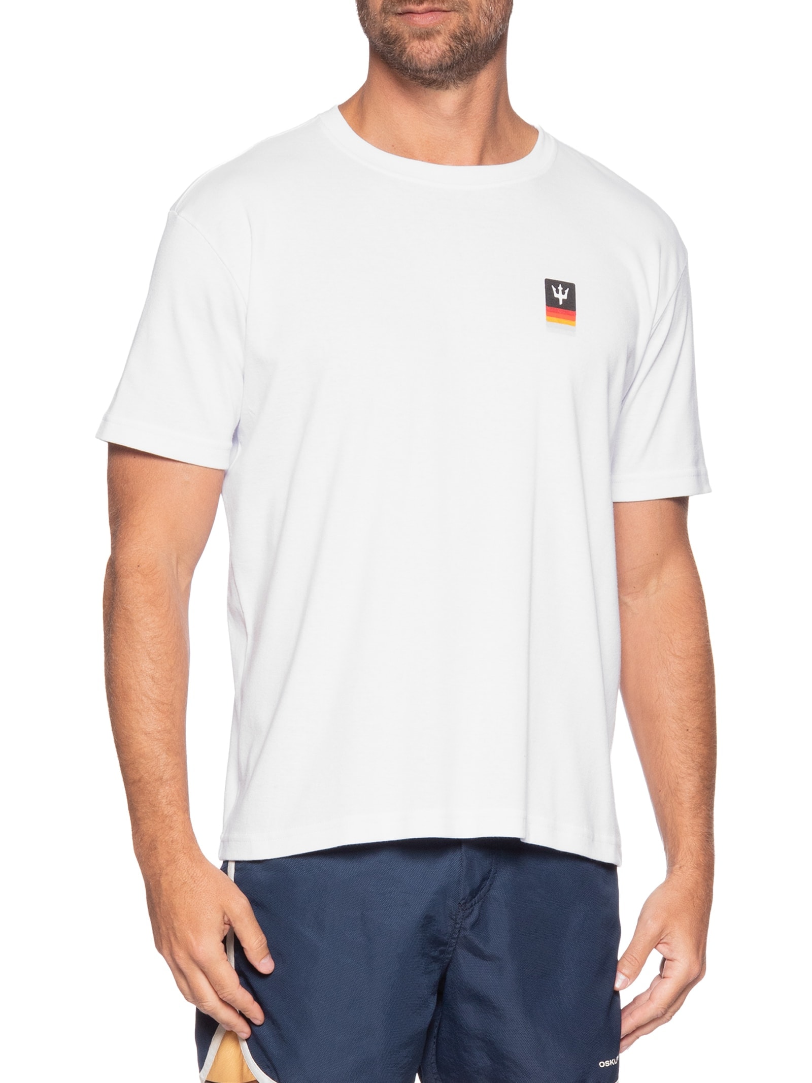 Camiseta Masculina Manga Curta Tridente Degradê Branco Osklen