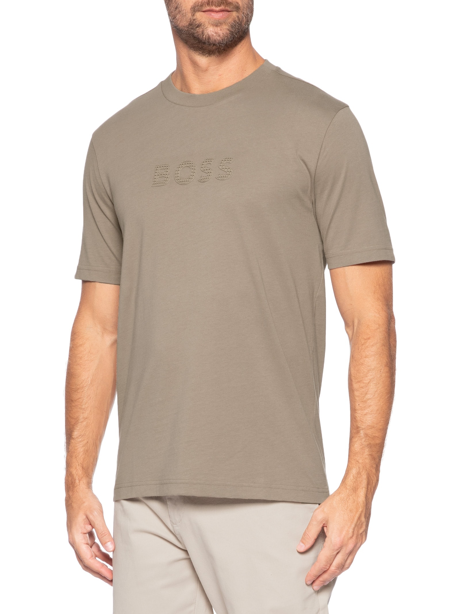 Camiseta Masculina Manga Curta TS Terrace Logo Bege Boss