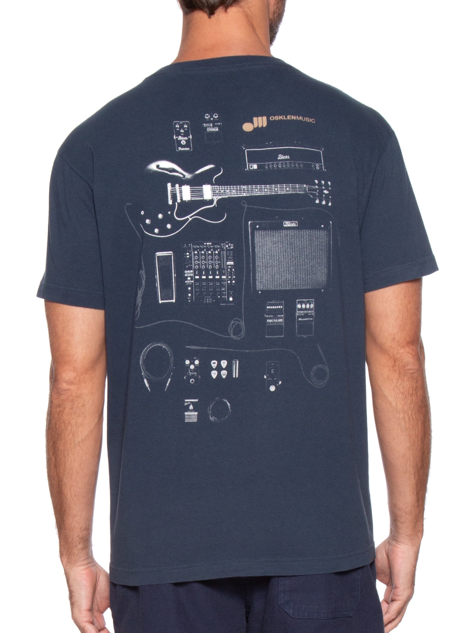 Camiseta Masculina Manga Curta Vintage Blues Gears Azul Osklen