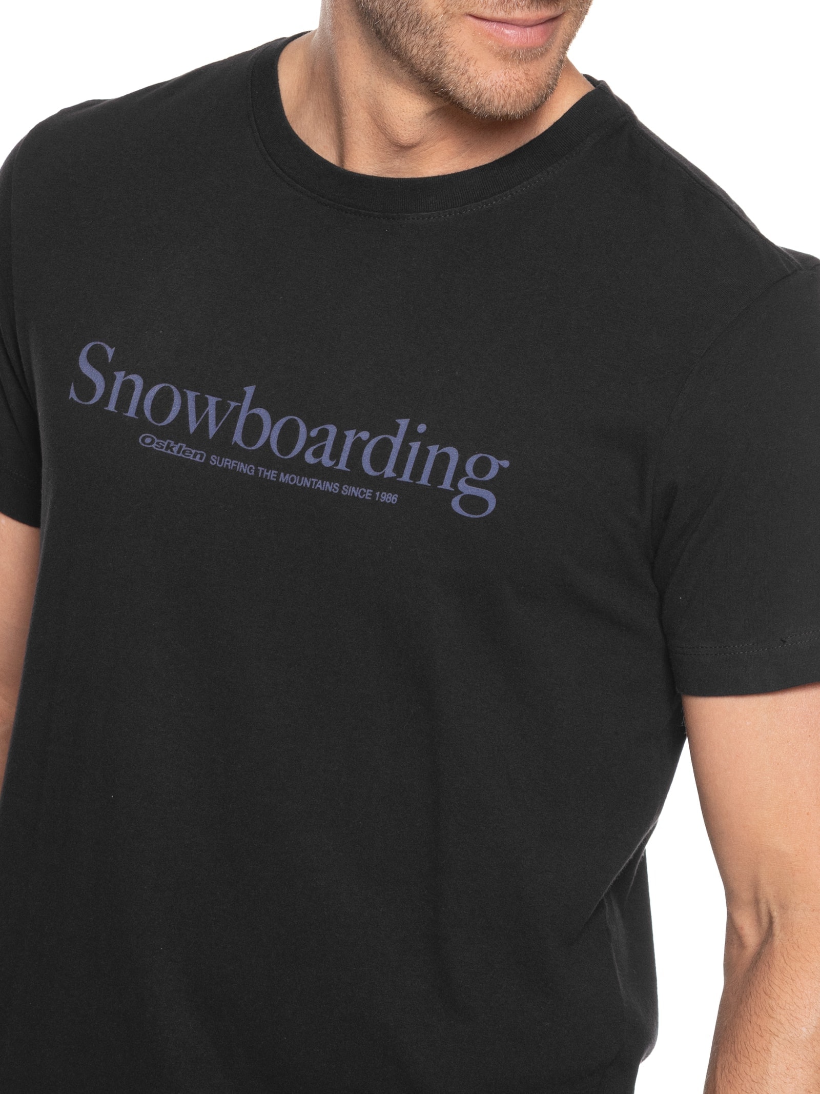 Camiseta Masculina Manga Curta Vintage Gola Careca Snowboarding Type  Preto Osklen