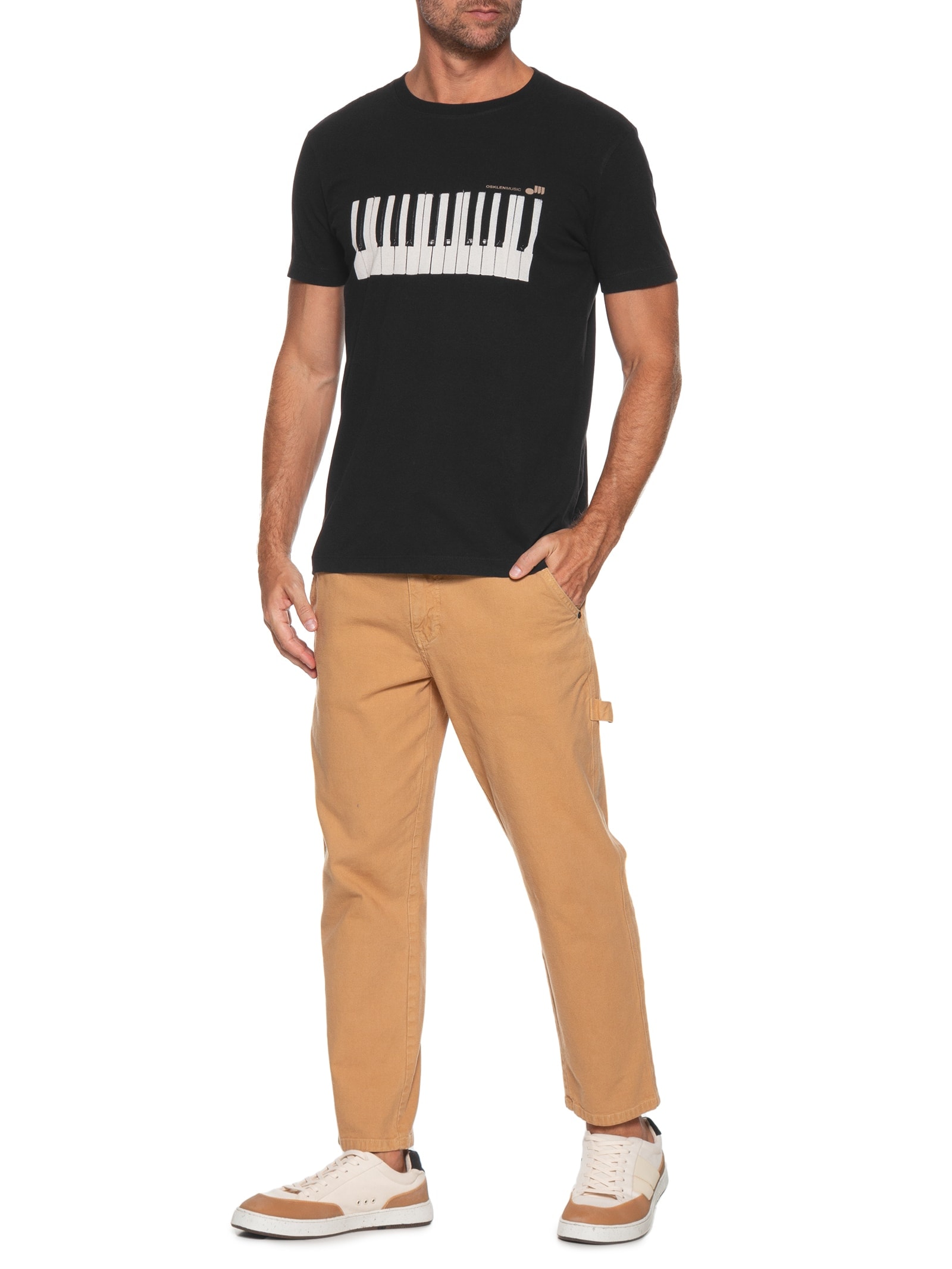 Camiseta Masculina Manga Curta Vintage Piano Preto Osklen