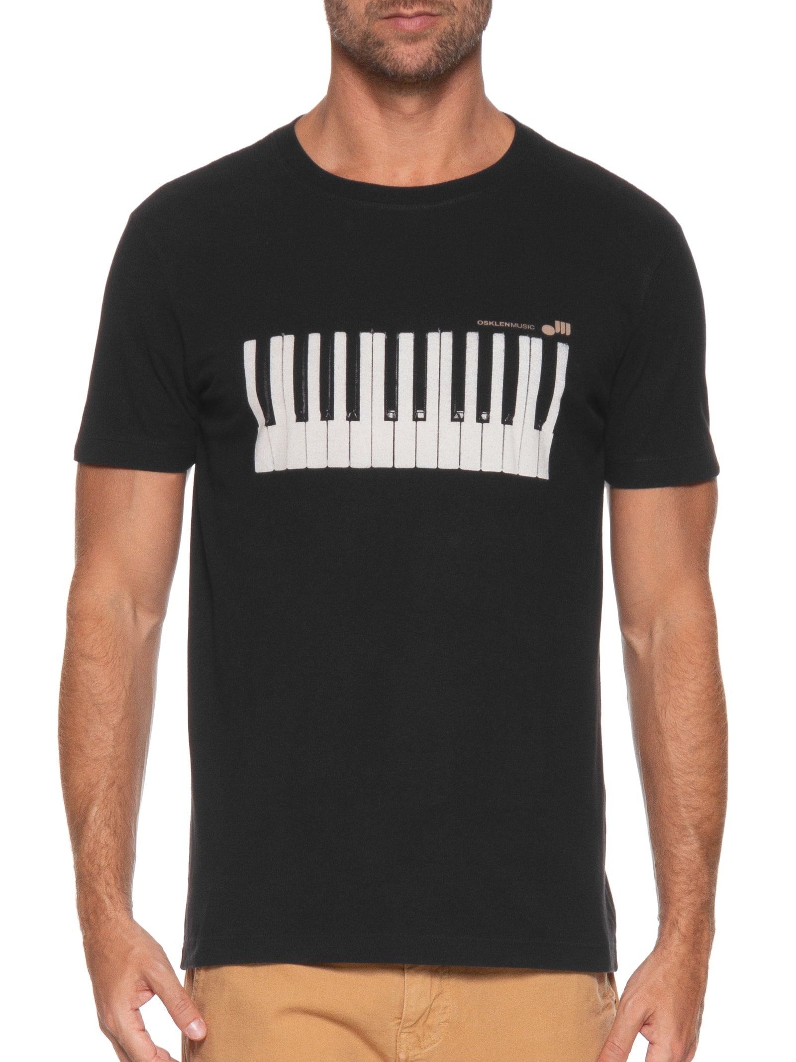 Camiseta Masculina Manga Curta Vintage Piano Preto Osklen