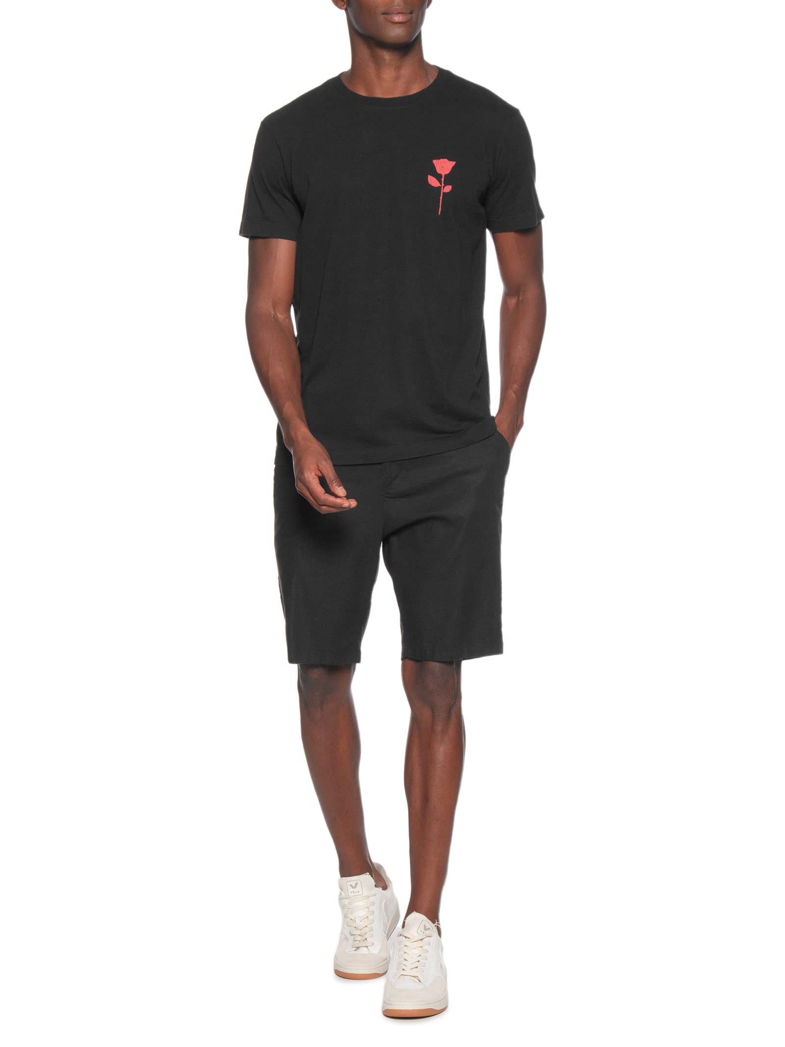 Camiseta Masculina Manga Curta Vintage Rose Stc Preto Osklen