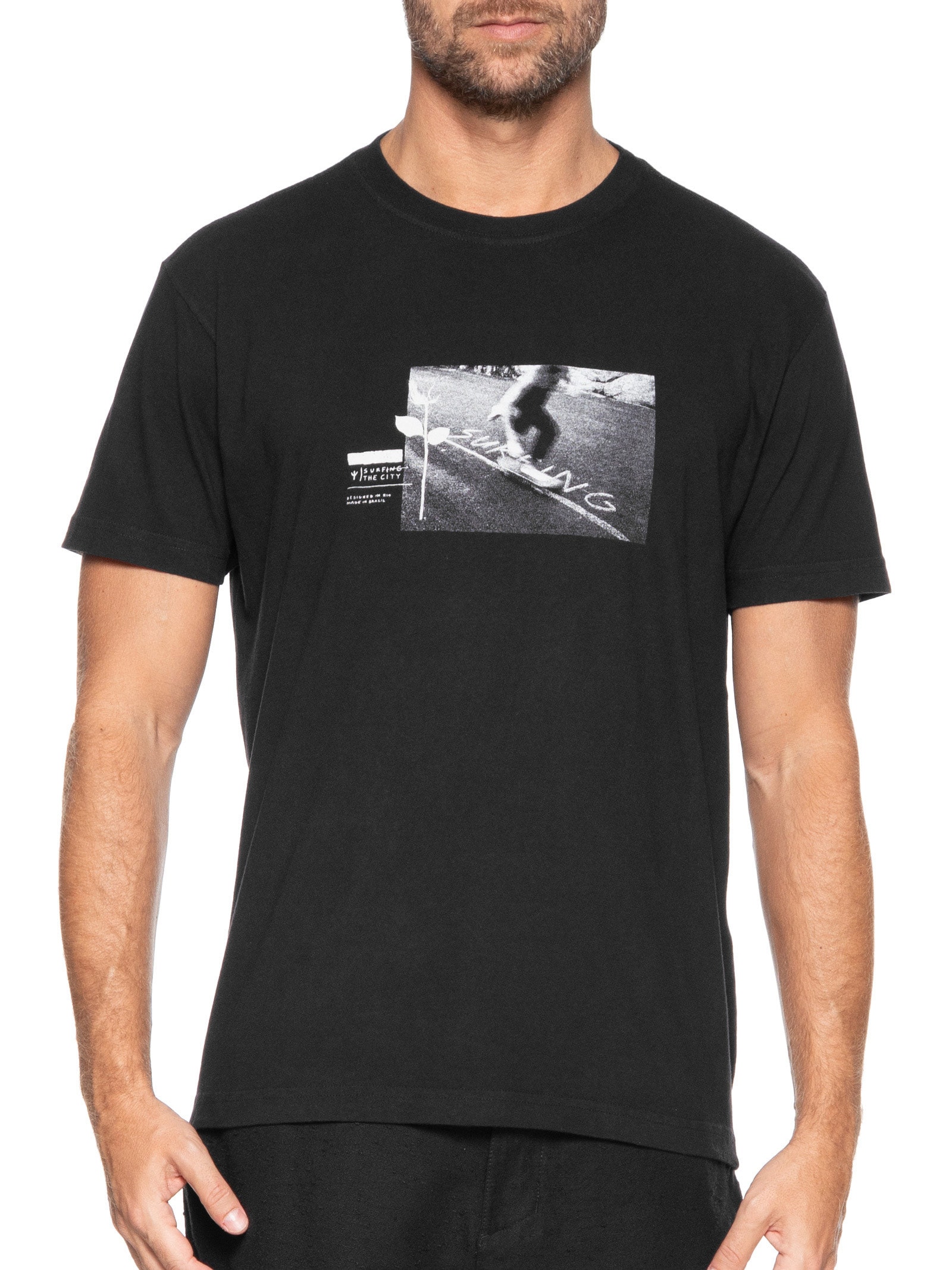 Camiseta Masculina Manga Curta Vintage Sk8 Rose Mc Preto Osklen