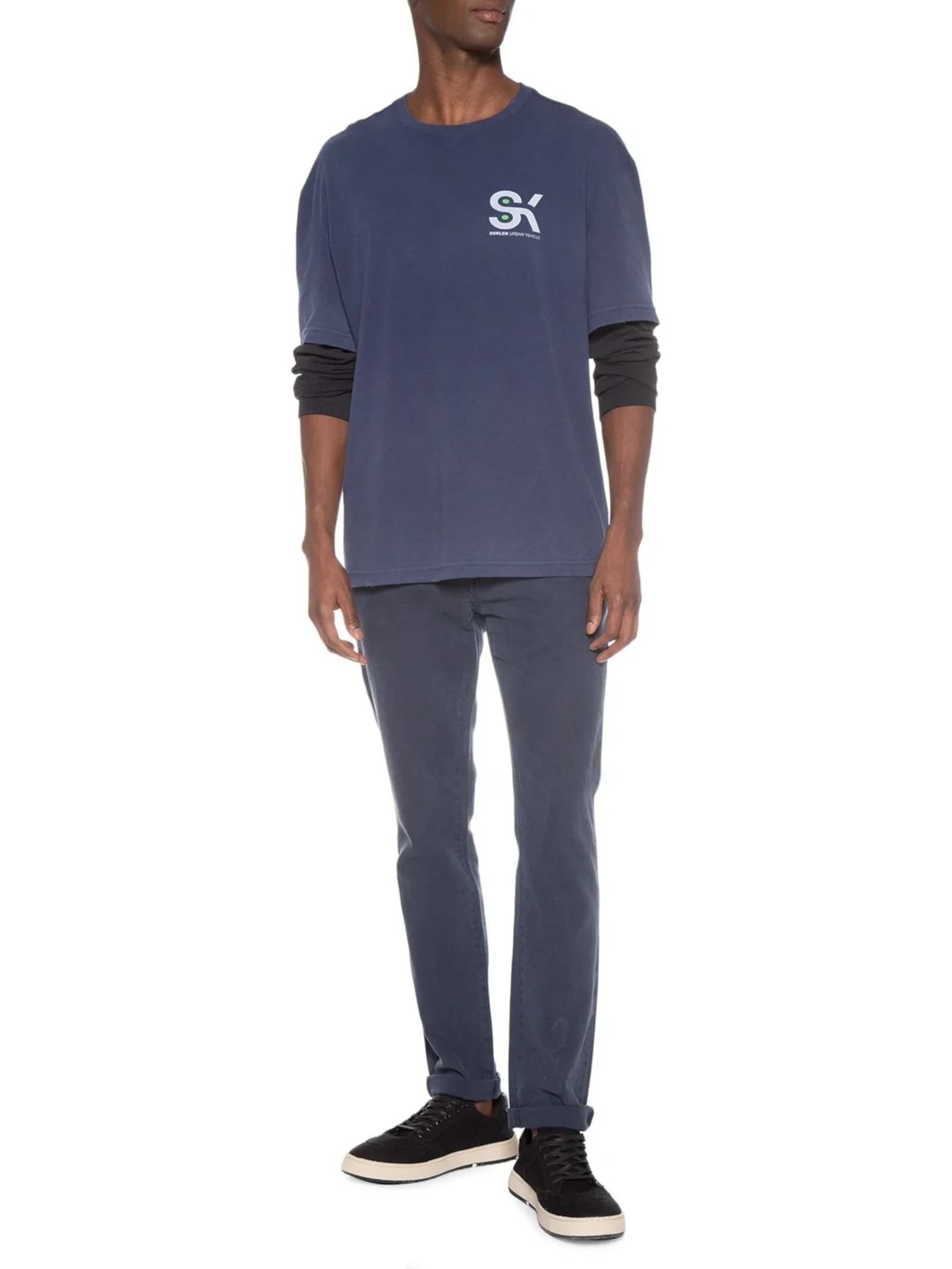 Camiseta Masculina Manga Longa Gola Careca Sk8 Azul Osklen